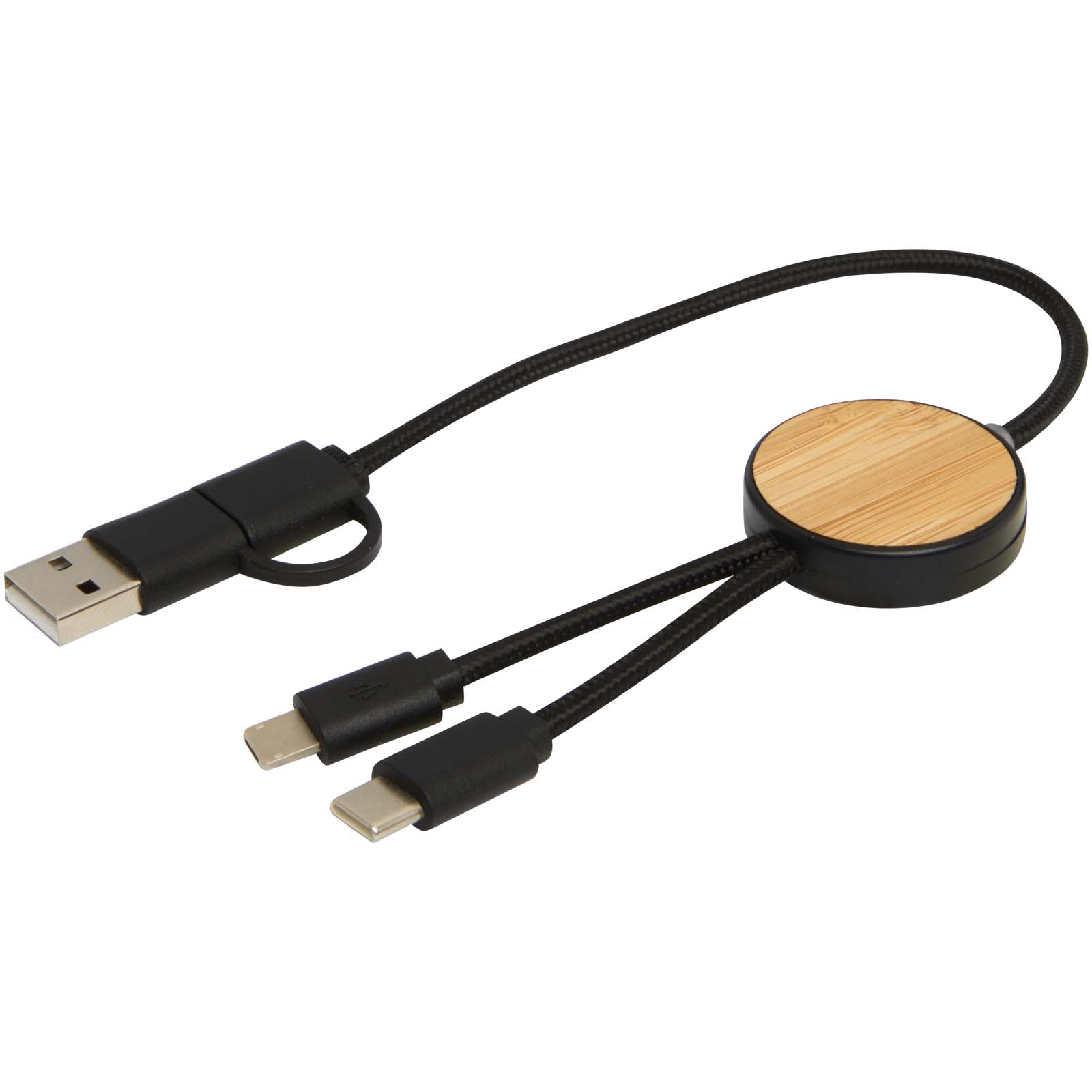Chechia 30 cm 5-in-1 Kabel aus recyceltem Kunststoff für Datenübertragung und 27W Schnellladung mit Bambusdetails schwarz