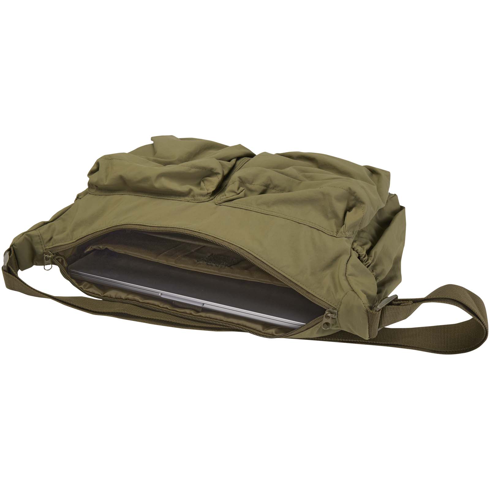 Calli 13" GRS Laptop Umhängetasche aus recyceltem Nylon waldgrün