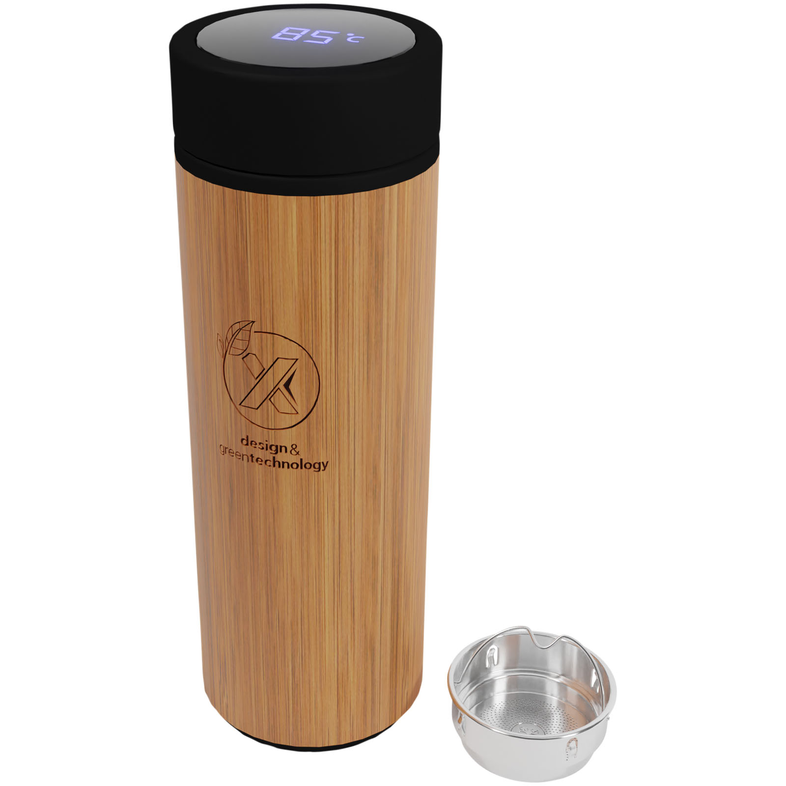 SCX.design D11 500 ml Smart Flasche  aus Bambus mit Leuchtlogo holz