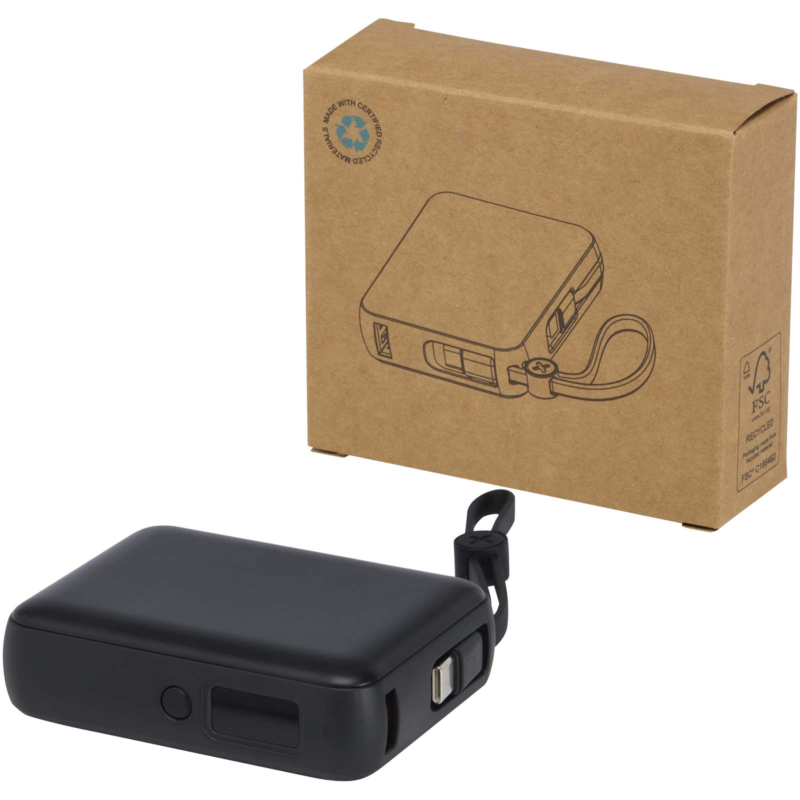 Acrux 35 W 10.000 mAh Tablet Powerbank mit integriertem Typ-C-Kabel aus recyceltem Kunststoff schwarz
