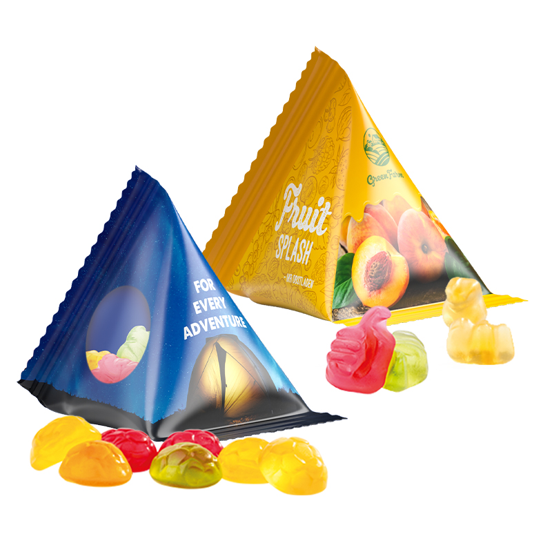 Fruchtgummi Tetraeder, weiße Folie