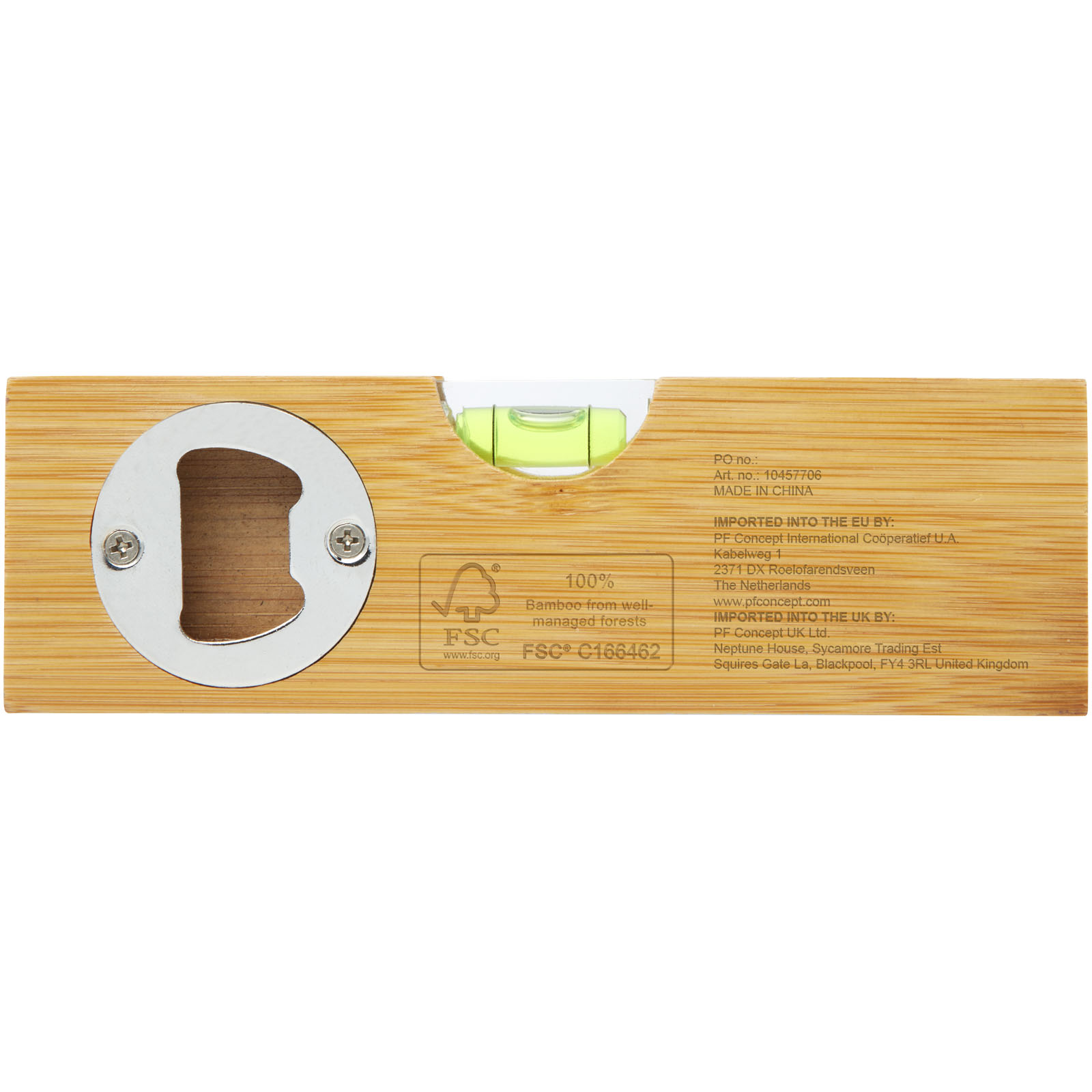 Flush Wasserwaage aus Bambus mit Flaschenöffner natur