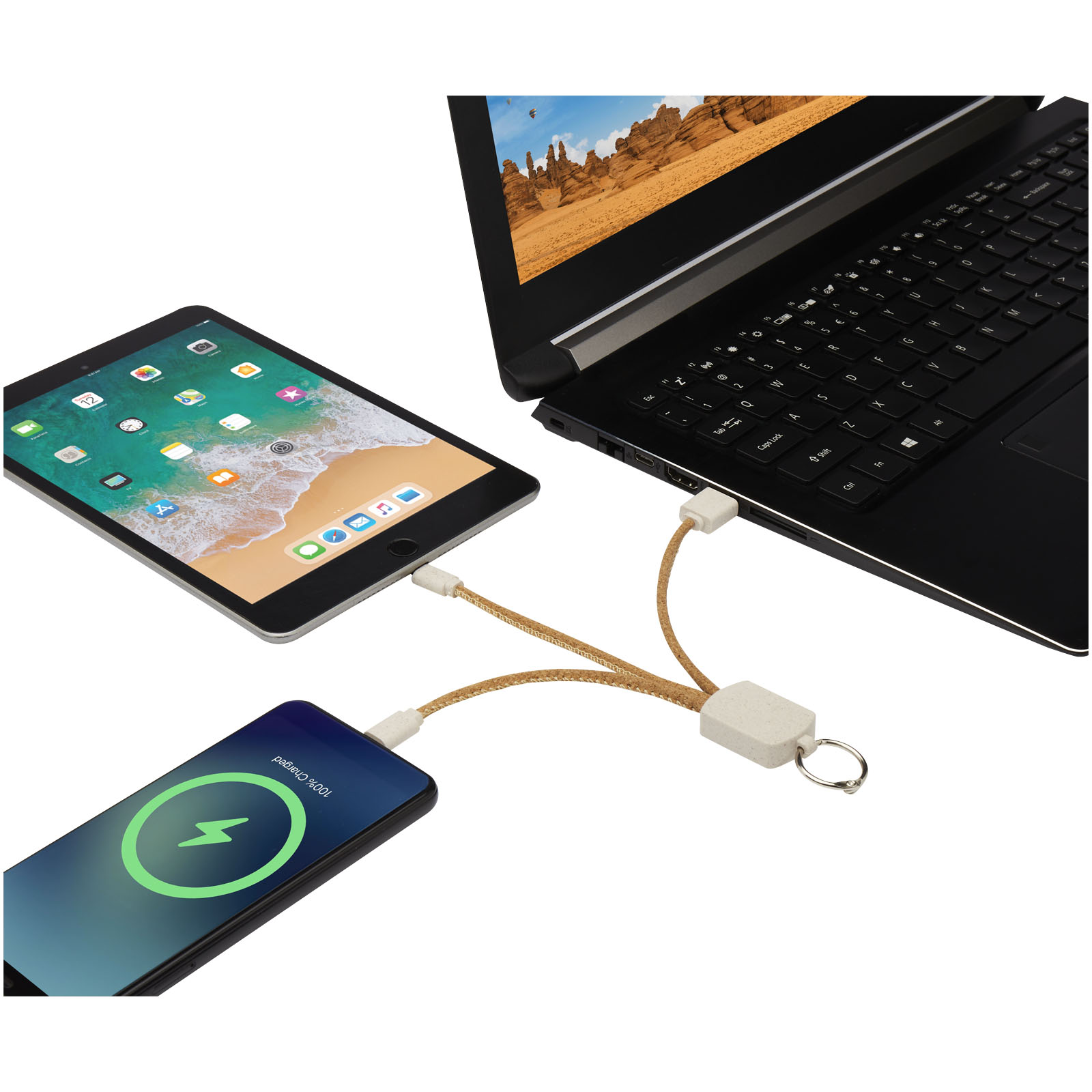 Bates Weizenstroh und Kork 3-in-1 Ladekabel natur