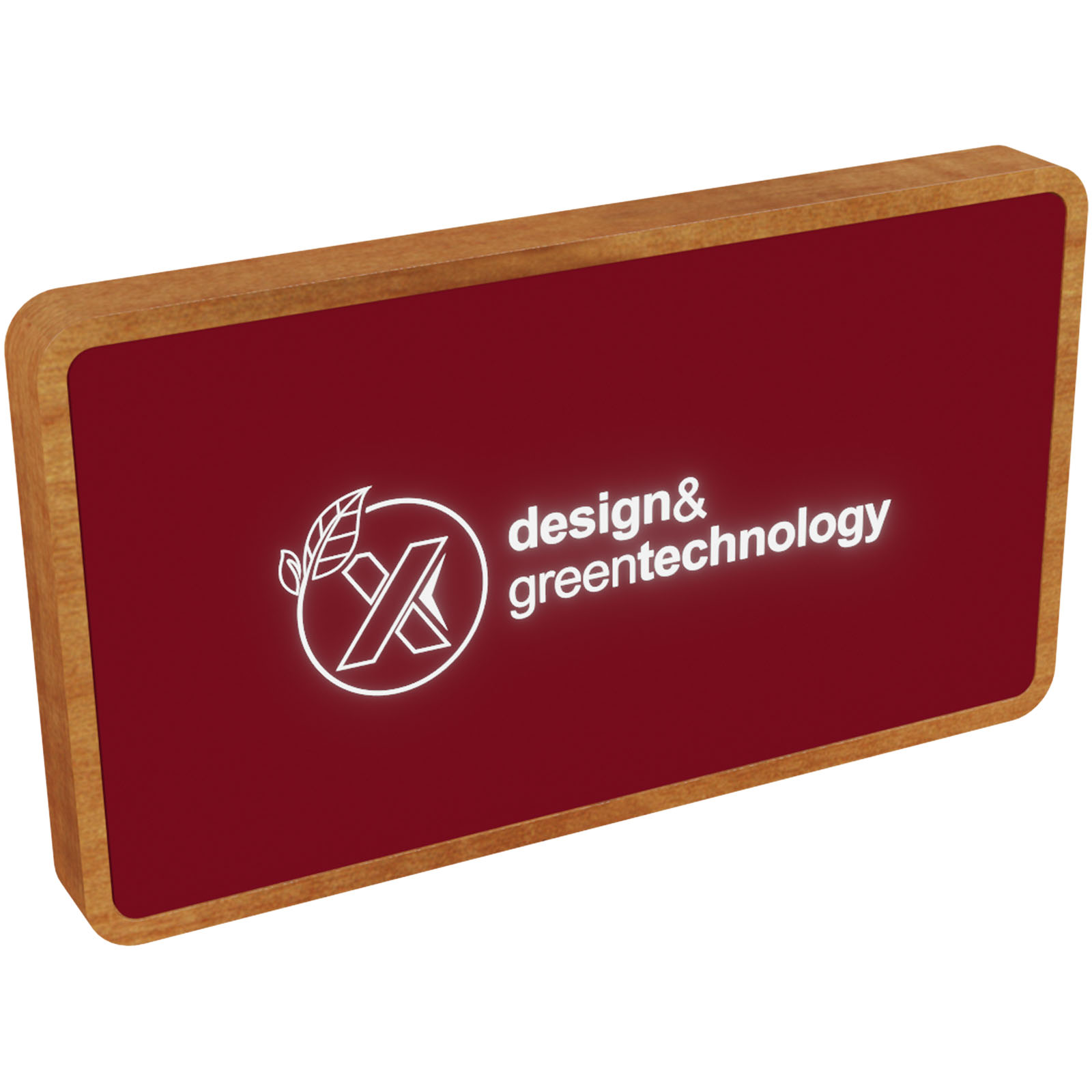 SCX.design P36 5000 mAh kabellose Powerbank mit Leuchtlogo mittelrot, holz
