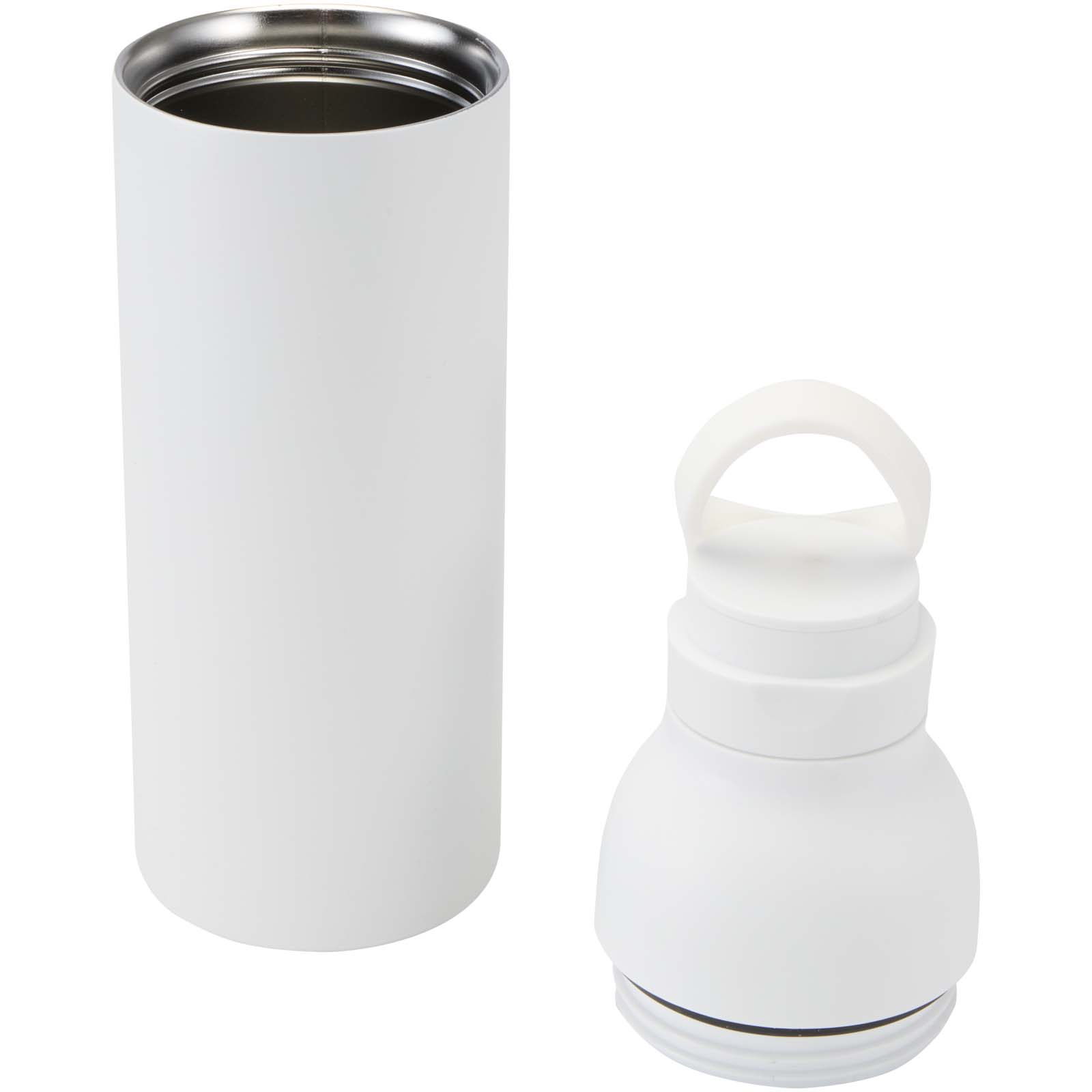 Illuminate 650 ml RCS-zertifizierte doppelwandige Trinkflasche aus recyceltem Edelstahl mit 3-teiligem Deckelset weiss
