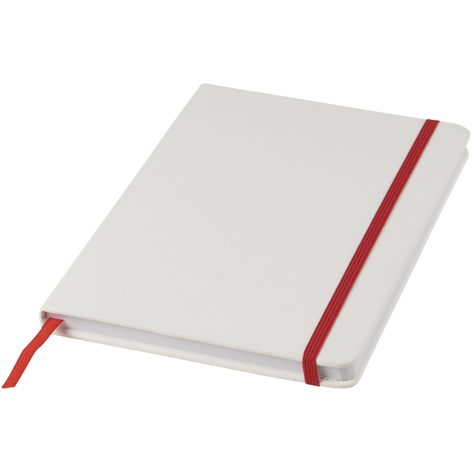 Spectrum weißes A5 Notizbuch mit farbigem Gummiband weiss, rot