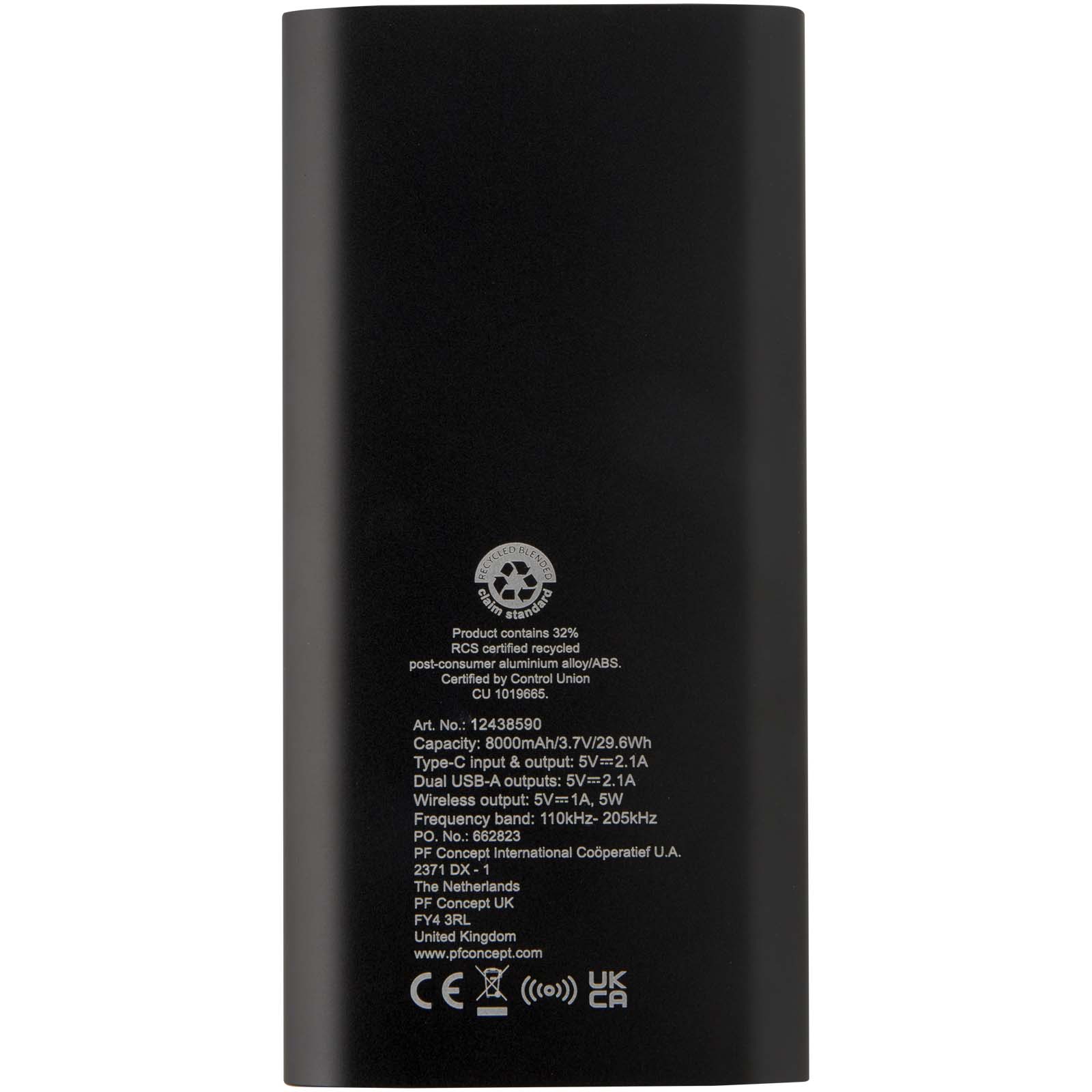 Juice 8000 mAh Typ-C kabellose Powerbank aus recyceltem Aluminium schwarz
