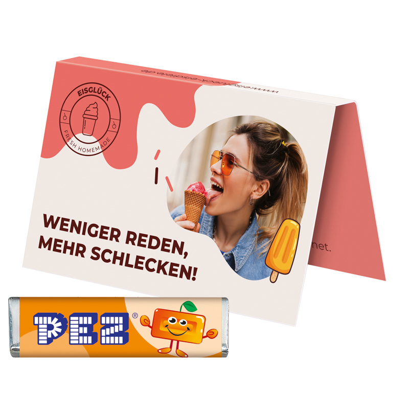 Werbekarte Visitenkartenformat, PEZ Bonbonriegel Zitrone