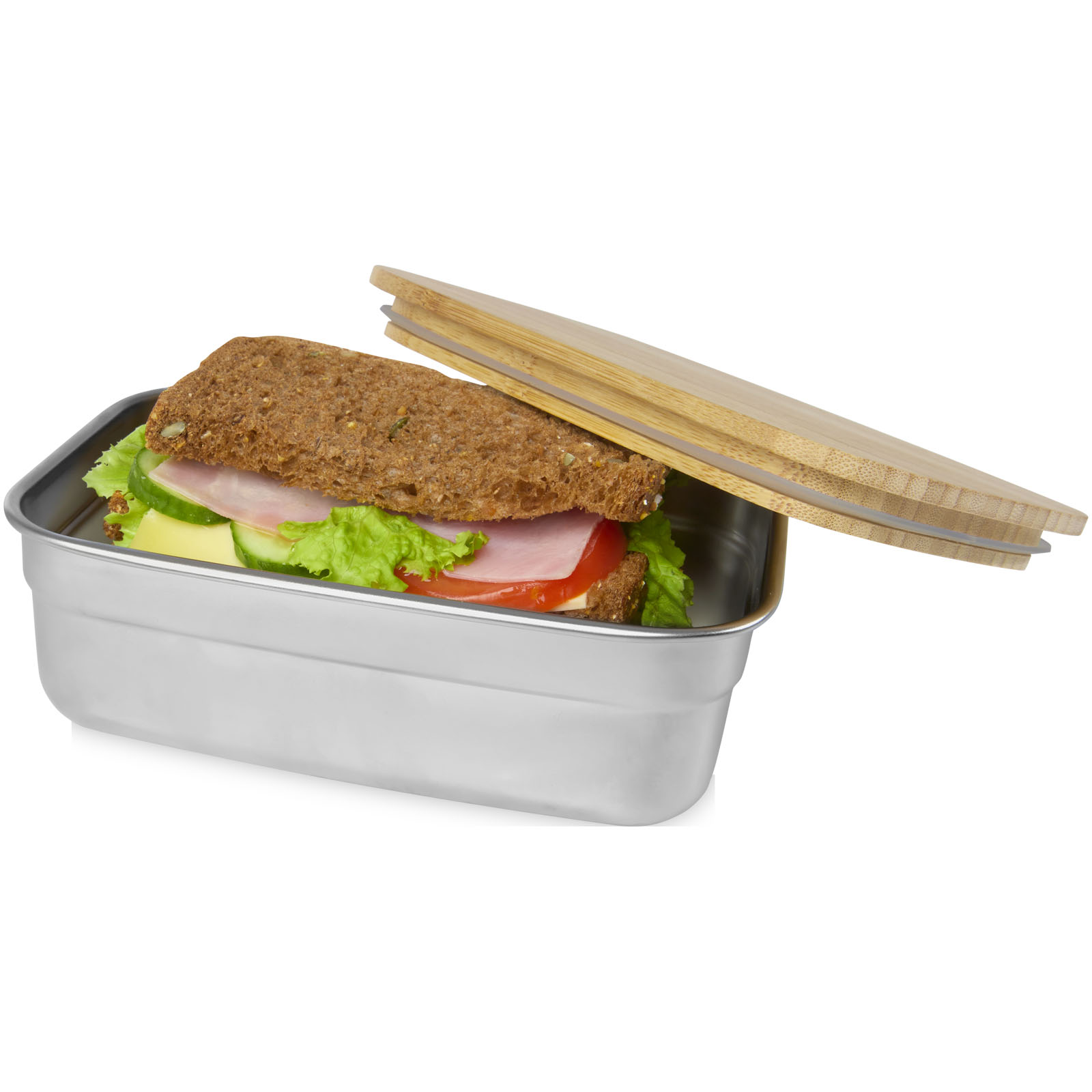 Tite 700 ml Lunchbox aus Edelstahl mit Bambusdeckel natural, silber