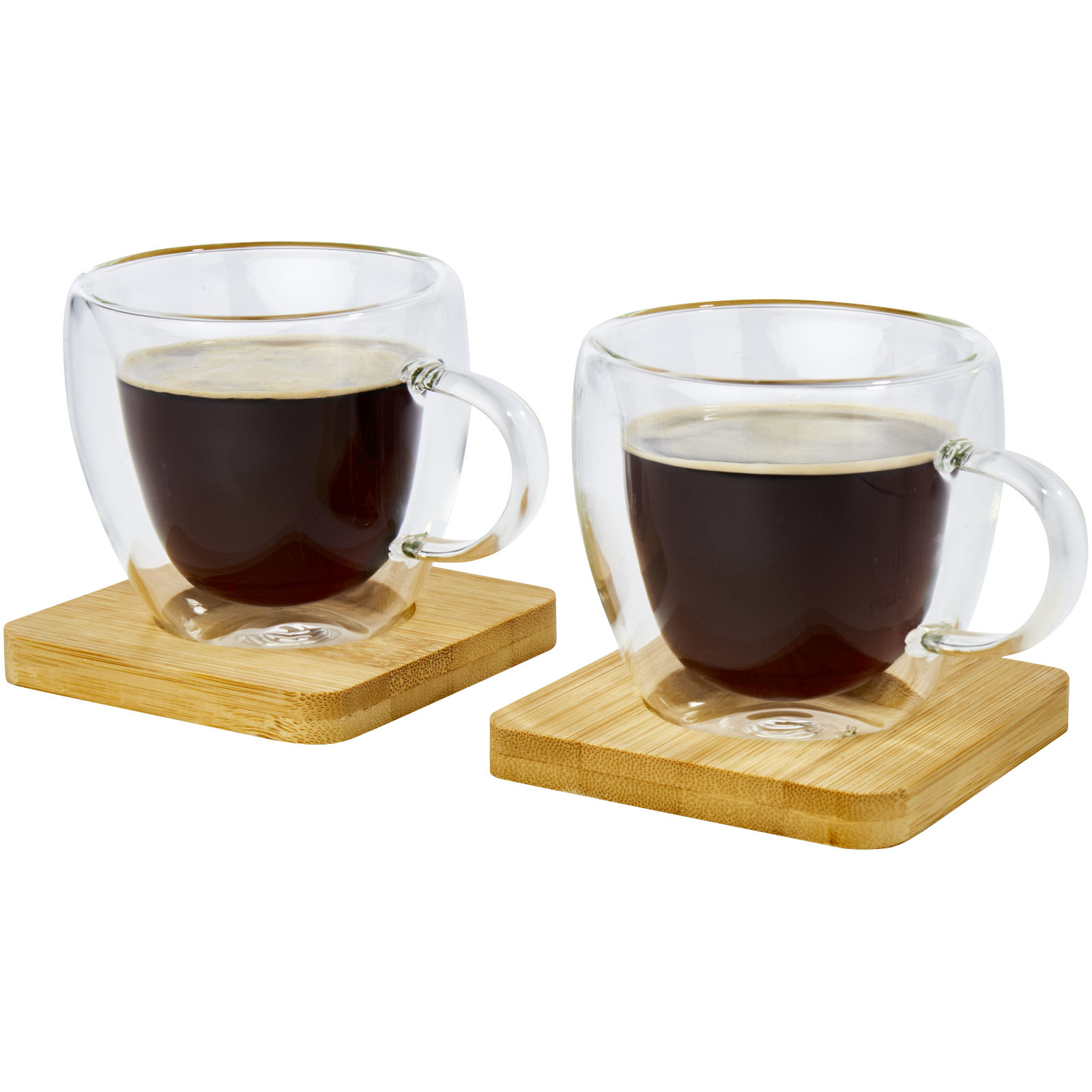 Manti 2-teiliger 100 ml doppelwandiger Glasbecher mit Bambusuntersetzer transparent, natural