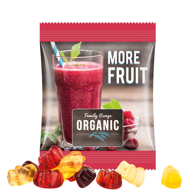 Minitüte 10 g, transparente kompostierbare Folie, Trolli Fruchtgummibären, 30 % Fruchtsaftqualität Exquisit