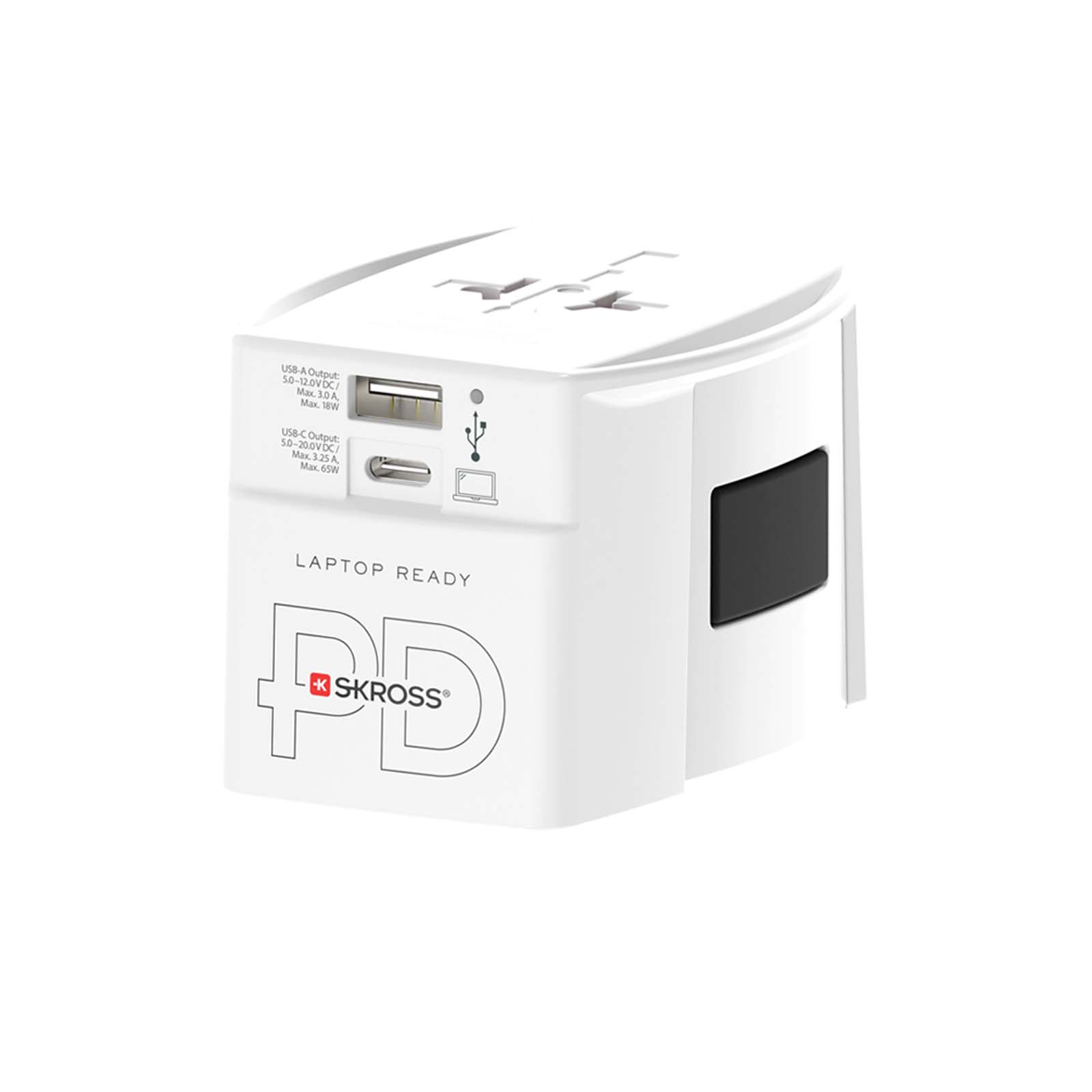 SKROSS® MUV AC65PD Reiseadapter mit USB-C Kabel weiss