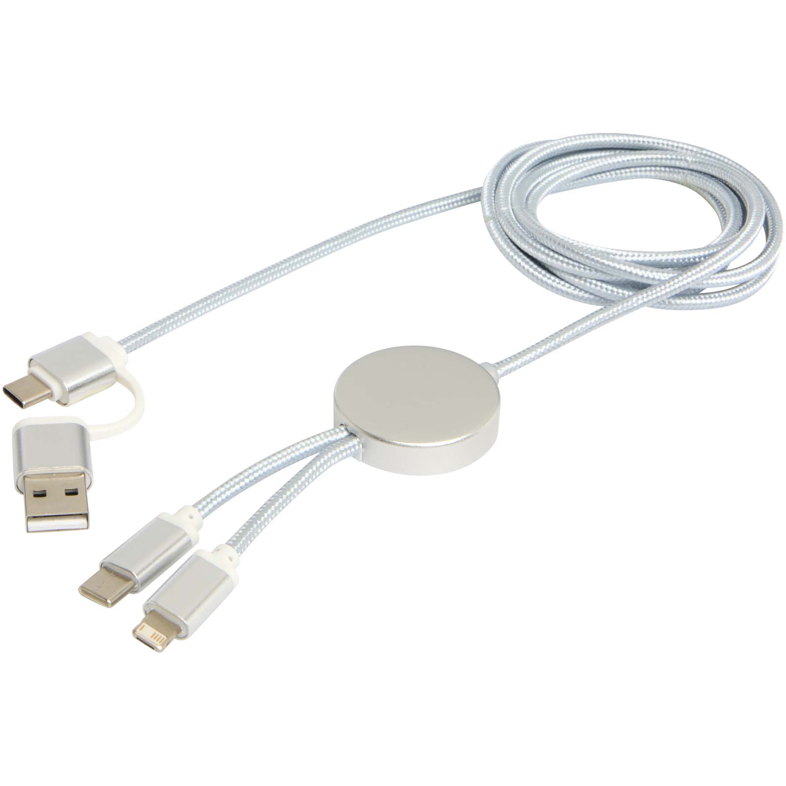 Alasia 150 cm 5-in-1 Kabel aus recyceltem Kunststoff für Datenübertragung und 27W Schnellladung silber