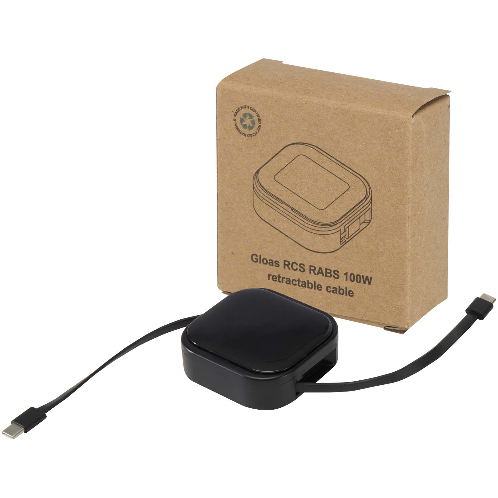 Gloas Aufrollbares 5 in 1 Kabel aus Recyclingmaterial mit Datensynchronisierung und 100 W Schnellladefunktion sowie Smartphon schwarz