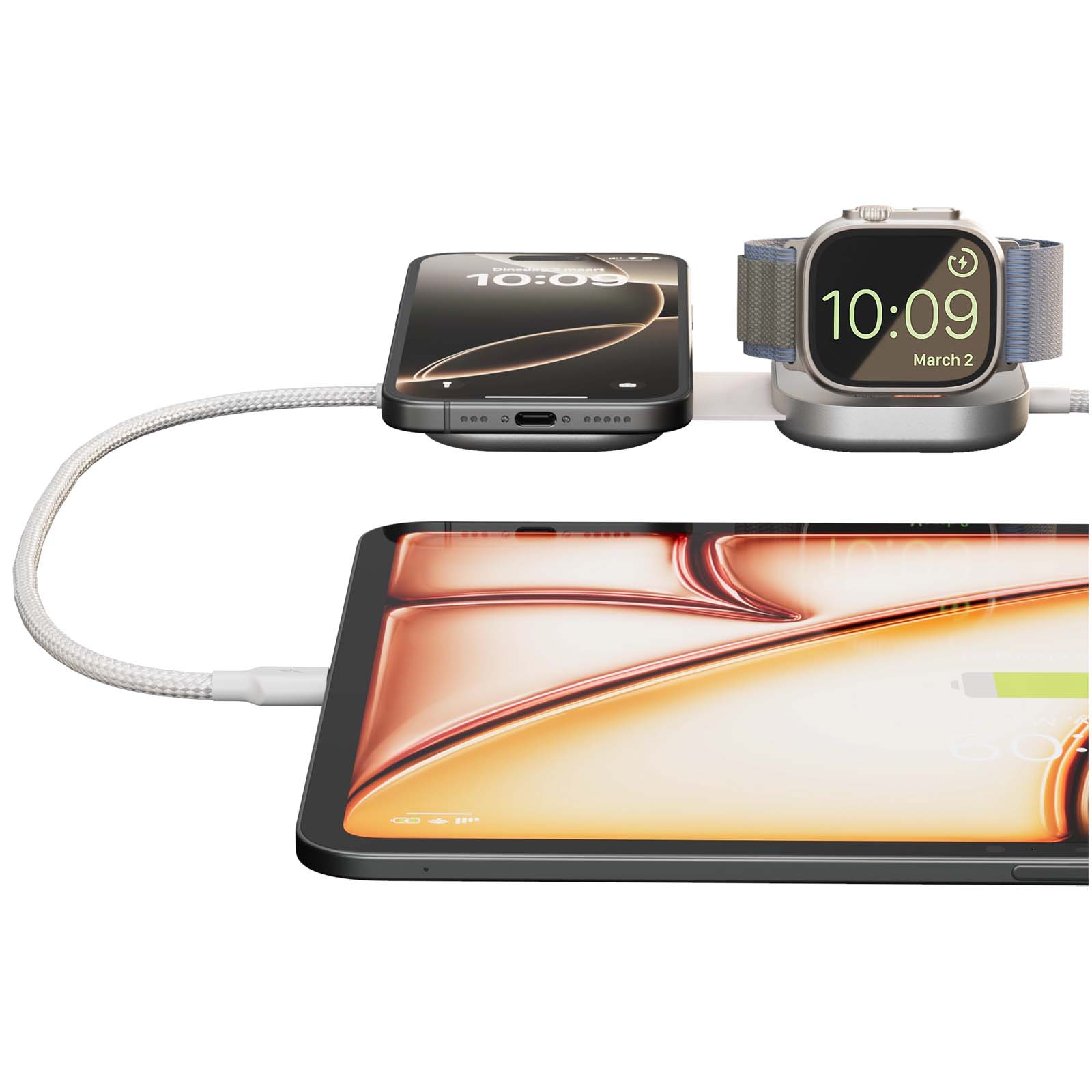 Zens Pro 3 140 W, USB-C, 3 in 1 Ladekabel weiss