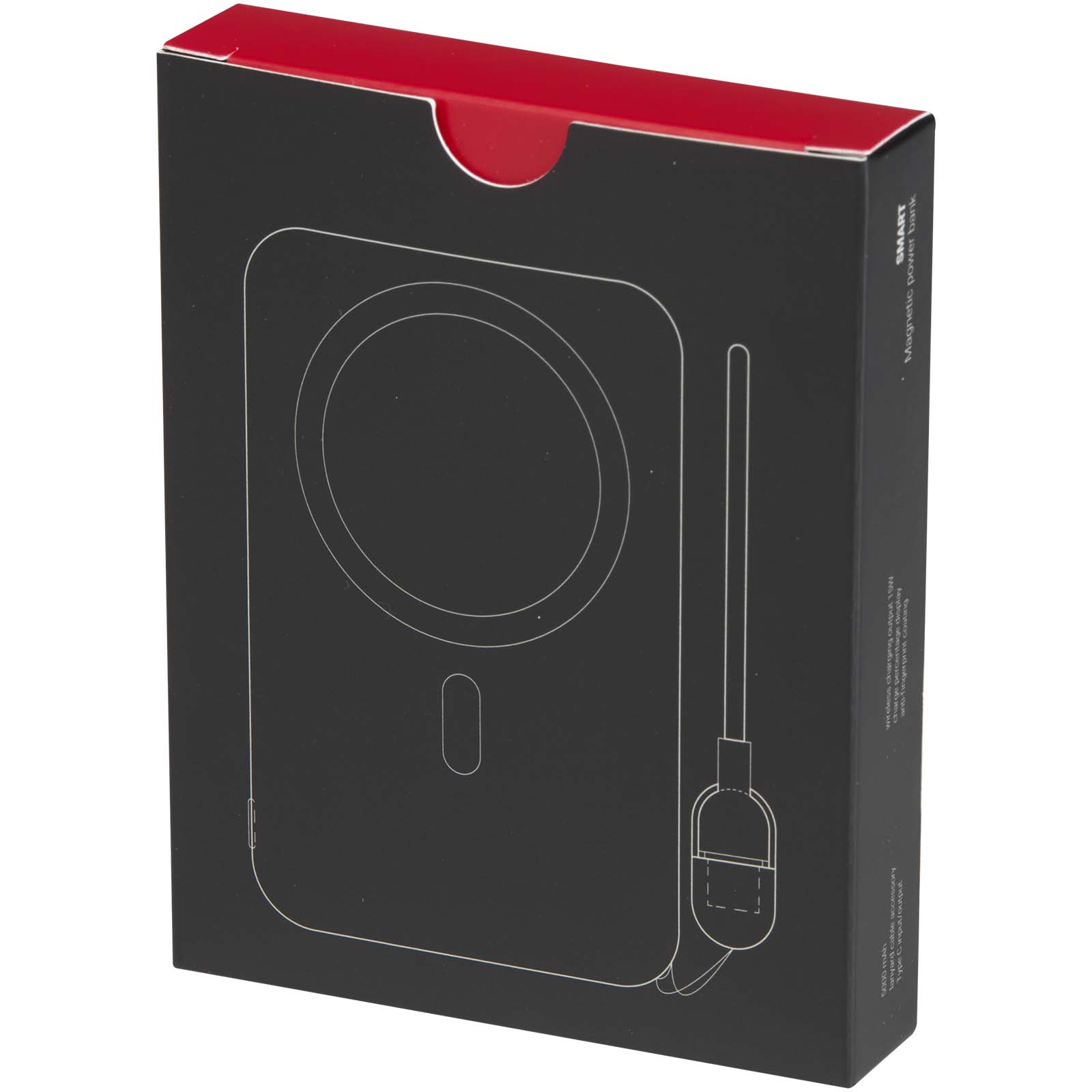 SMART 5000 mAh Powerbank aus recyceltem Kunststoff mit Magnetverschluss und Lanyard schwarz