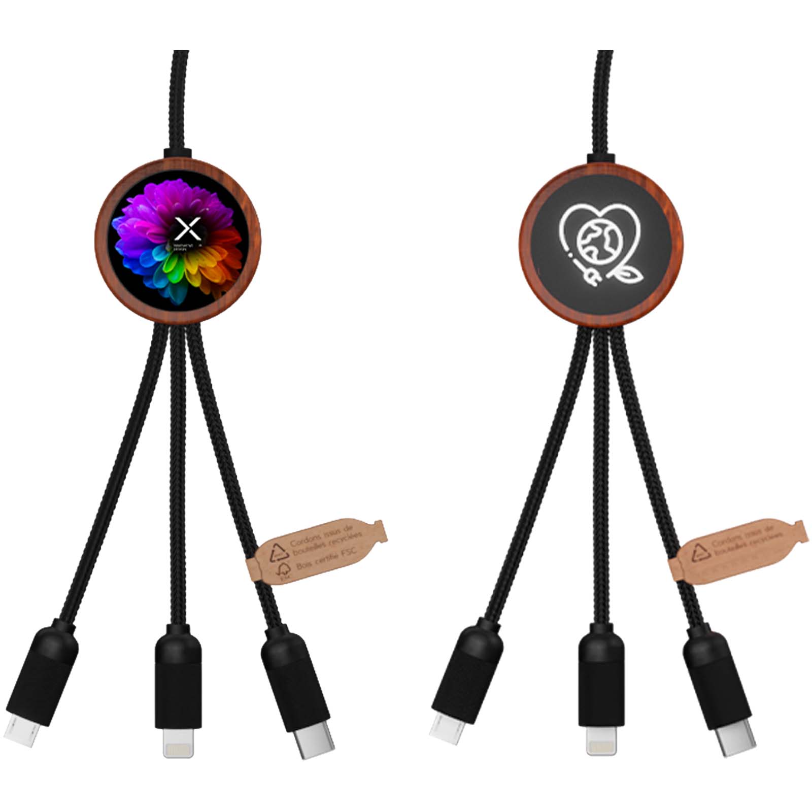 SCX.design C37 40W 5-in-1 rPET Ladekabel in rundem Bambusgehäuse mit Leuchtlogo holz