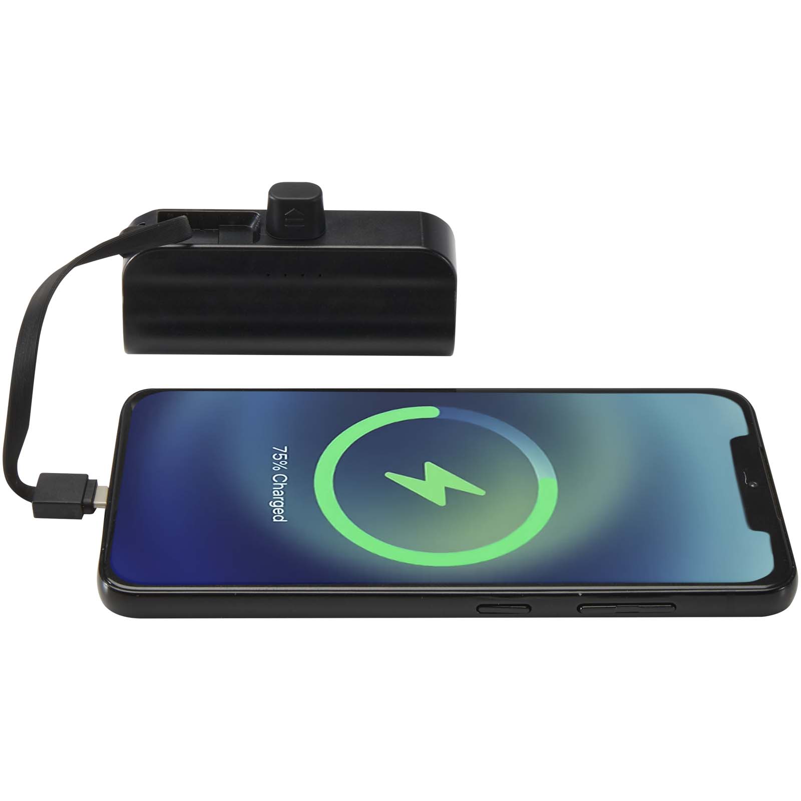 Alnair 10 W 5000 mAh Typ C Powerbank aus recyceltem Kunststoff mit integriertem Klappständer und 2 in 1 Kabel schwarz