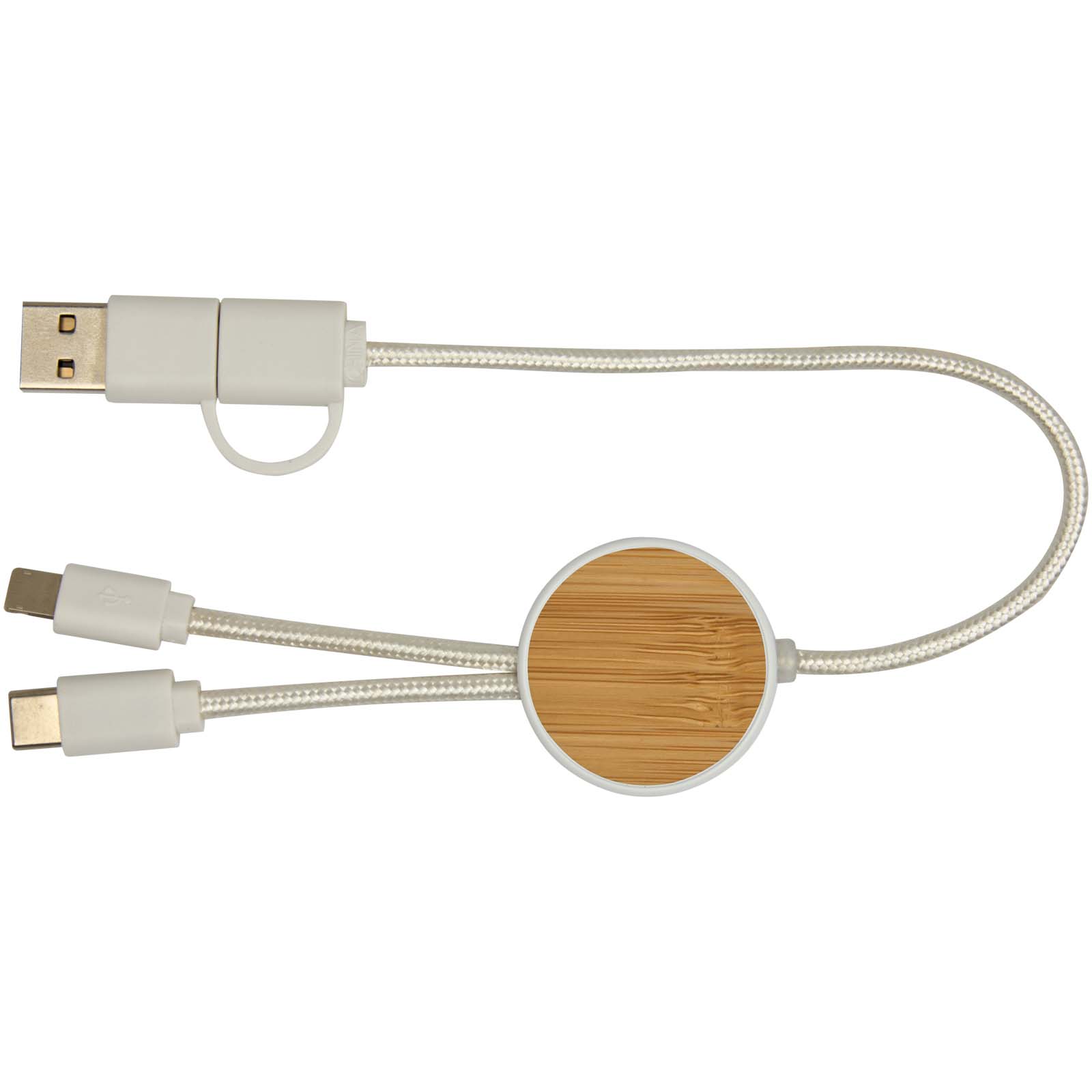 Chechia 30 cm 5-in-1 Kabel aus recyceltem Kunststoff für Datenübertragung und 27W Schnellladung mit Bambusdetails weiss