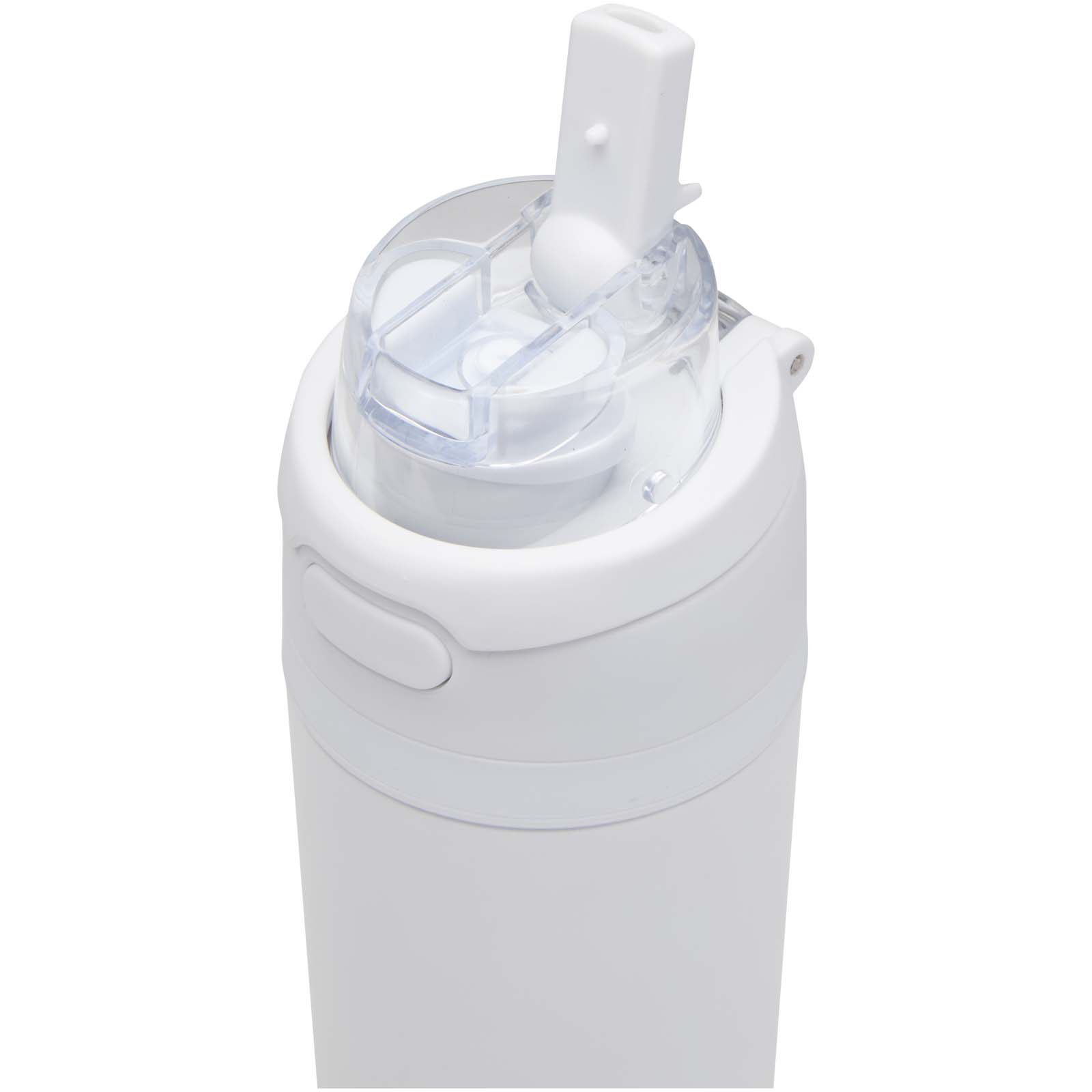 Theron 800 ml RCS Trinkflasche aus recyceltem, einwandigem Edelstahl mit Multifunktionsdeckel und Klappstrohhalm weiss