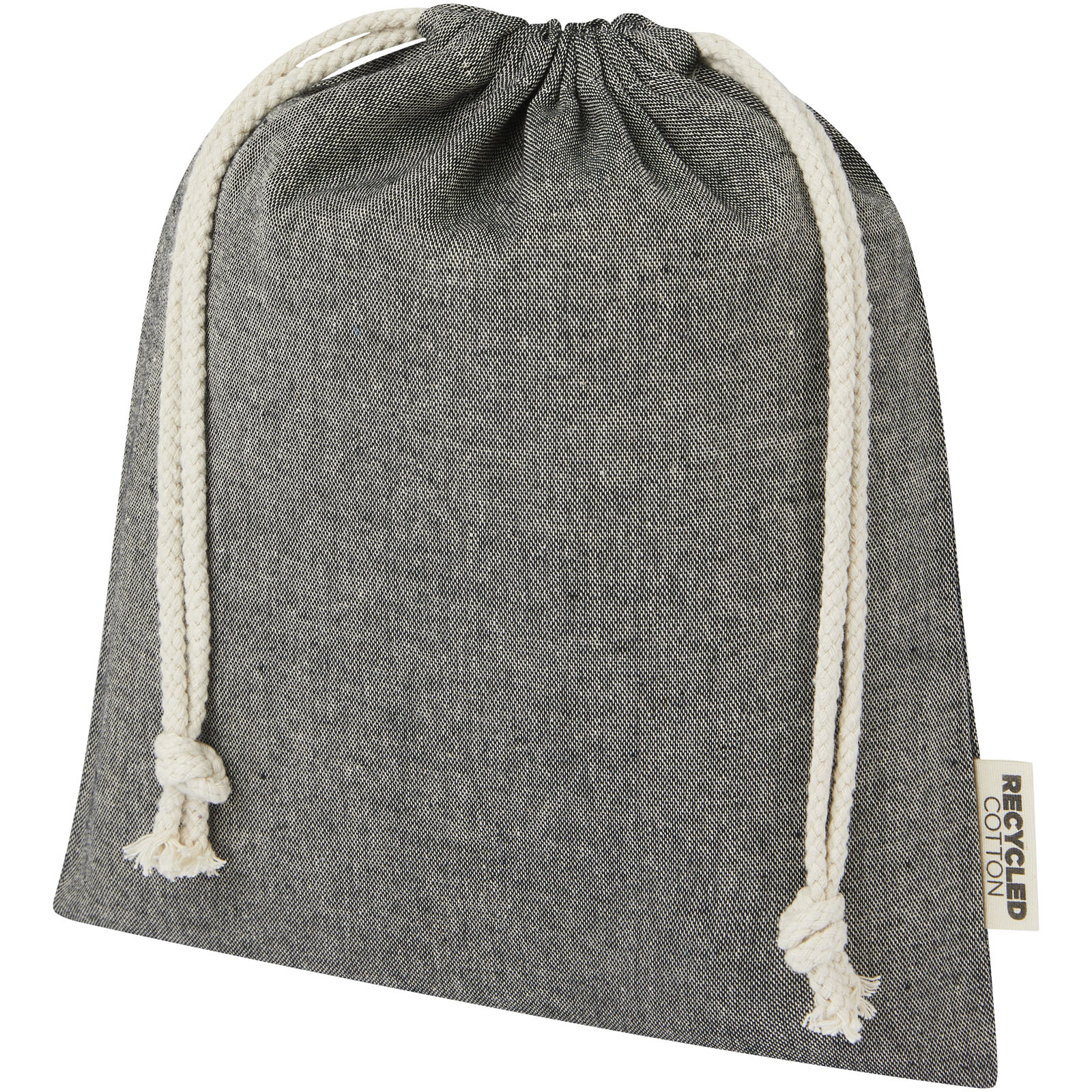 Pheebs 150 g/m² GRS Zuziehbeutel aus Recyclingbaumwolle mittel 1,5 l heather schwarz