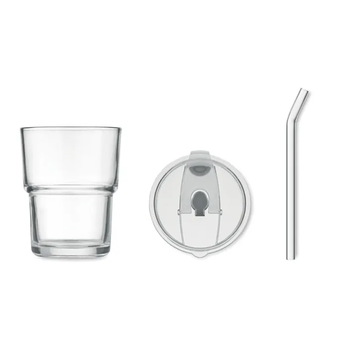 Glasbecher mit Trinkhalm 400ml