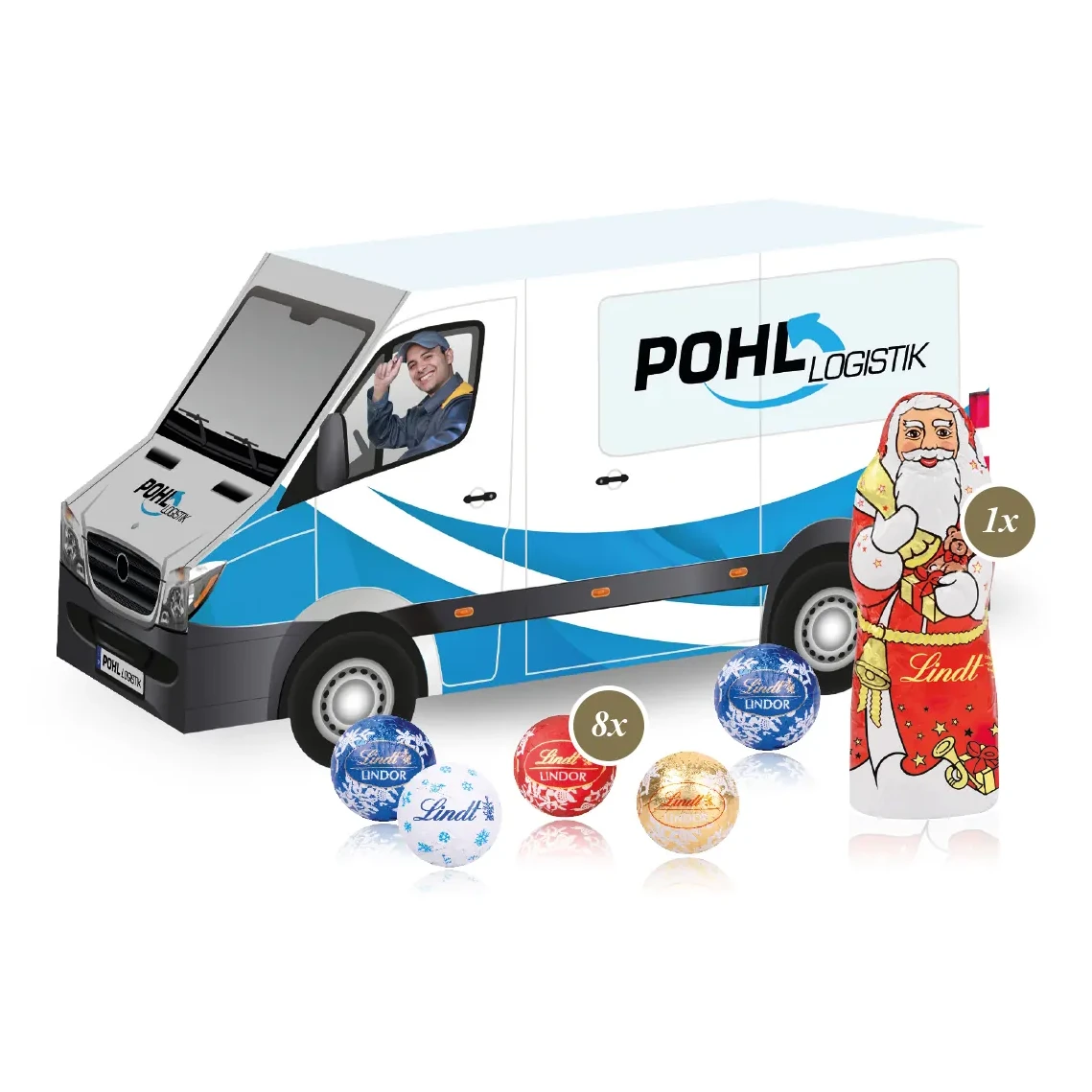 3D Präsent "Transporter" mit Lindt Minis und Nikolaus