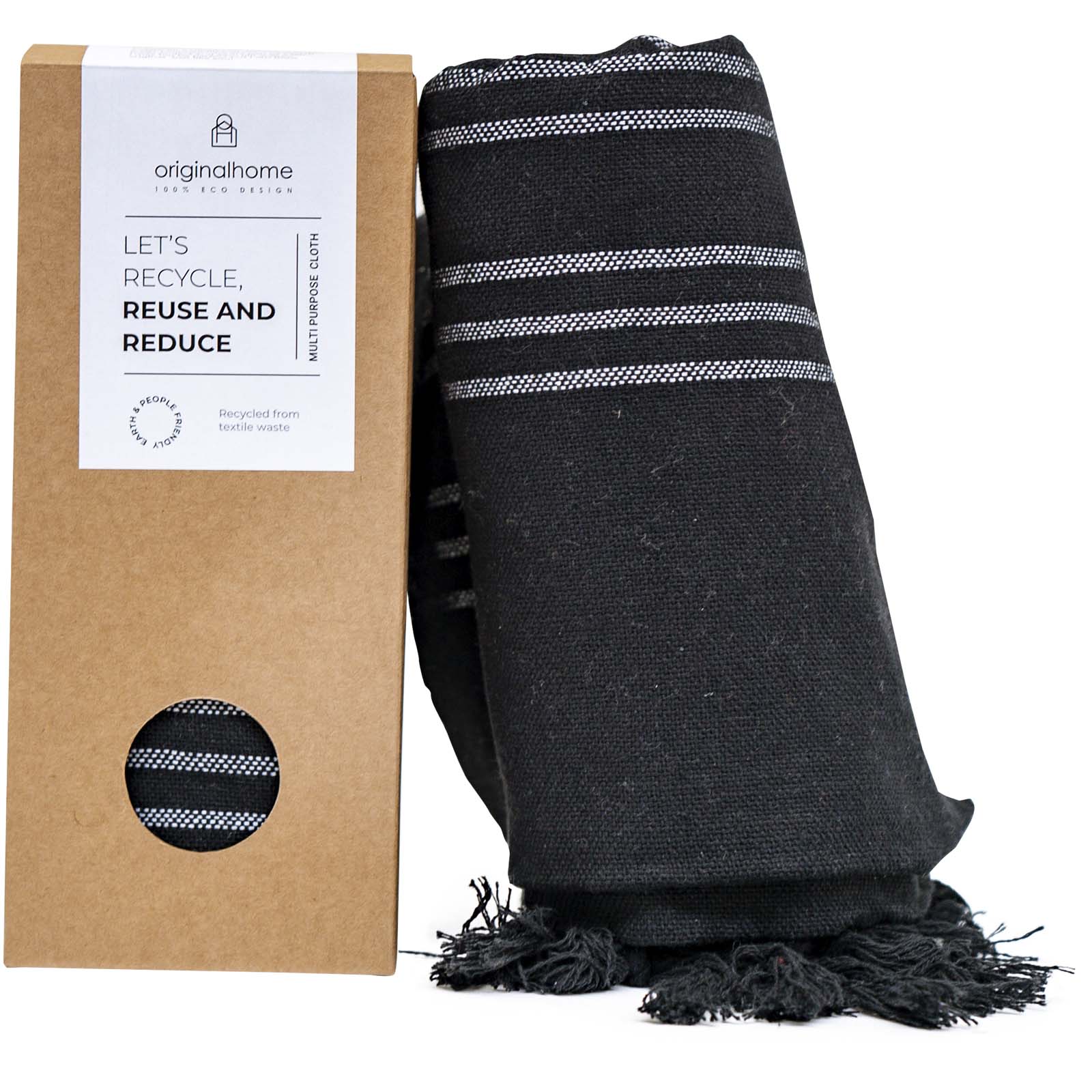 Originalhome Tuch 85 × 175 cm aus recyceltem Material schwarz