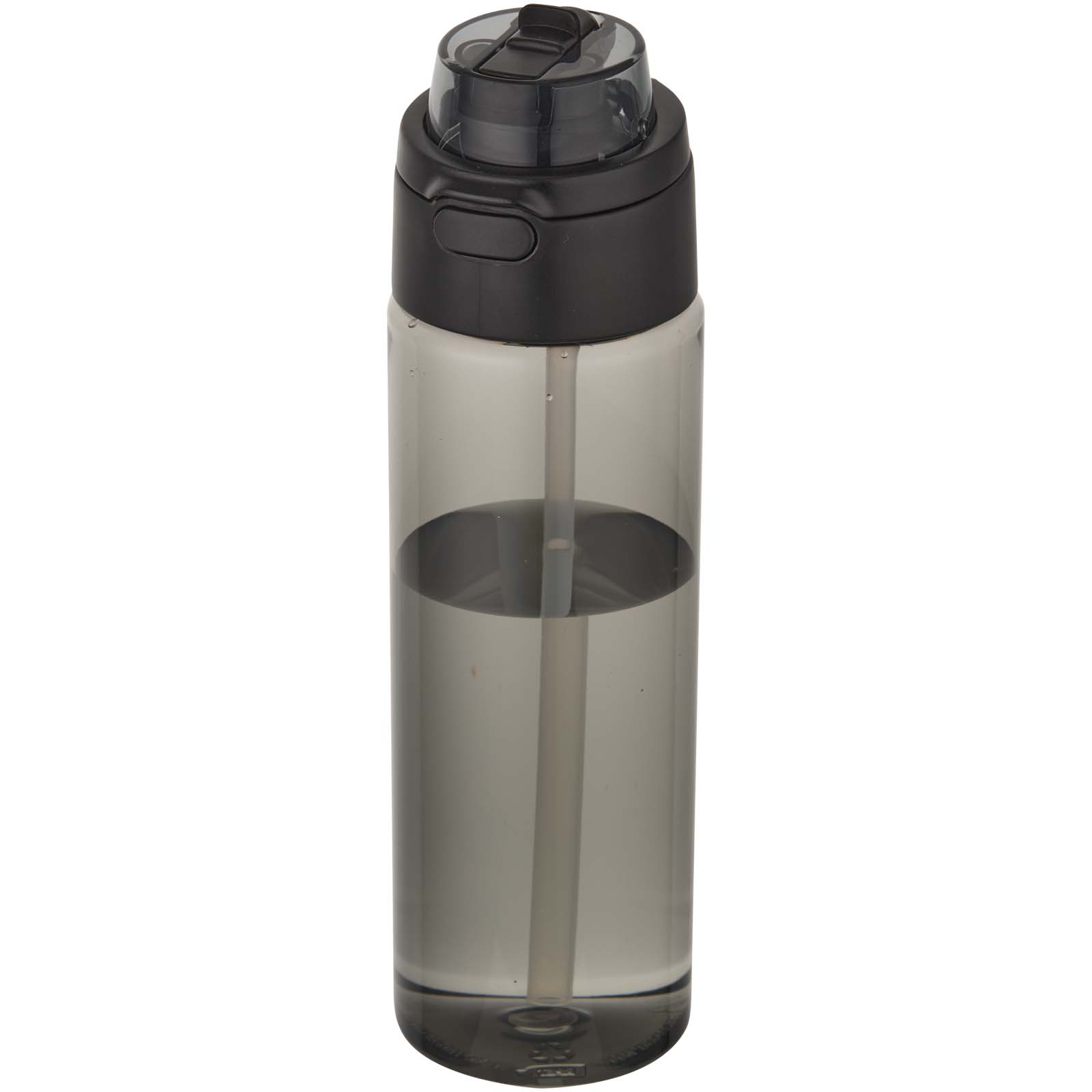 Theron 700 ml RCS Trinkflasche aus recyceltem Kunststoff mit Multifunktionsdeckel und Klappstrohhalm schwarz