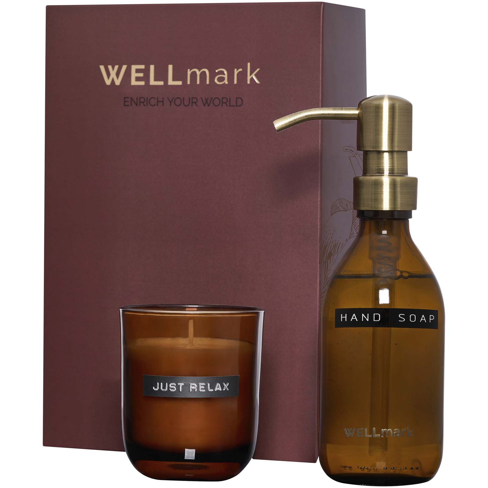 Wellmark Discovery 250 ml Handseifenspender und 150 g Duftkerze im Set Maroon rot