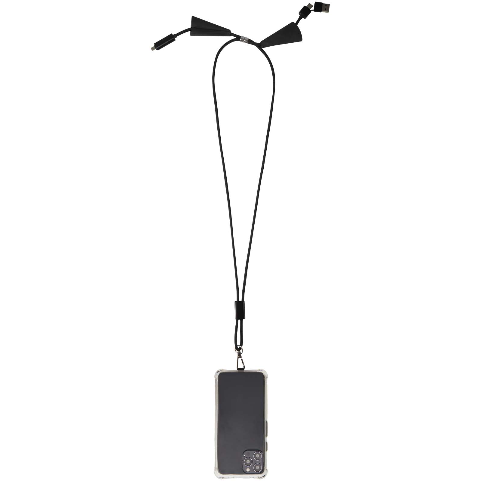 Funi 5 in 1 Lanyard Kabel aus recyceltem Kunststoff für Smartphones mit integrierter Datensynchronisierung und 100 W Schnelll schwarz