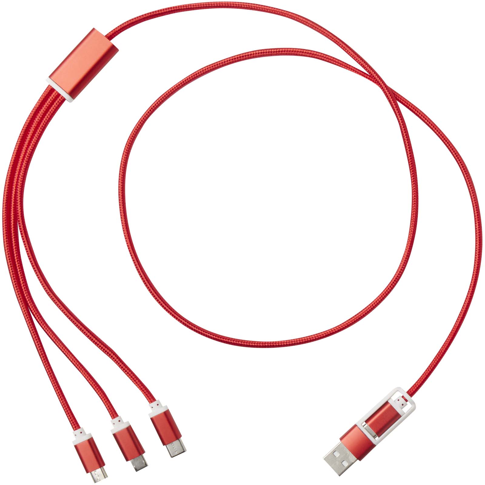 Versatile 5-in-1 Ladekabel aus recyceltem Aluminium rot
