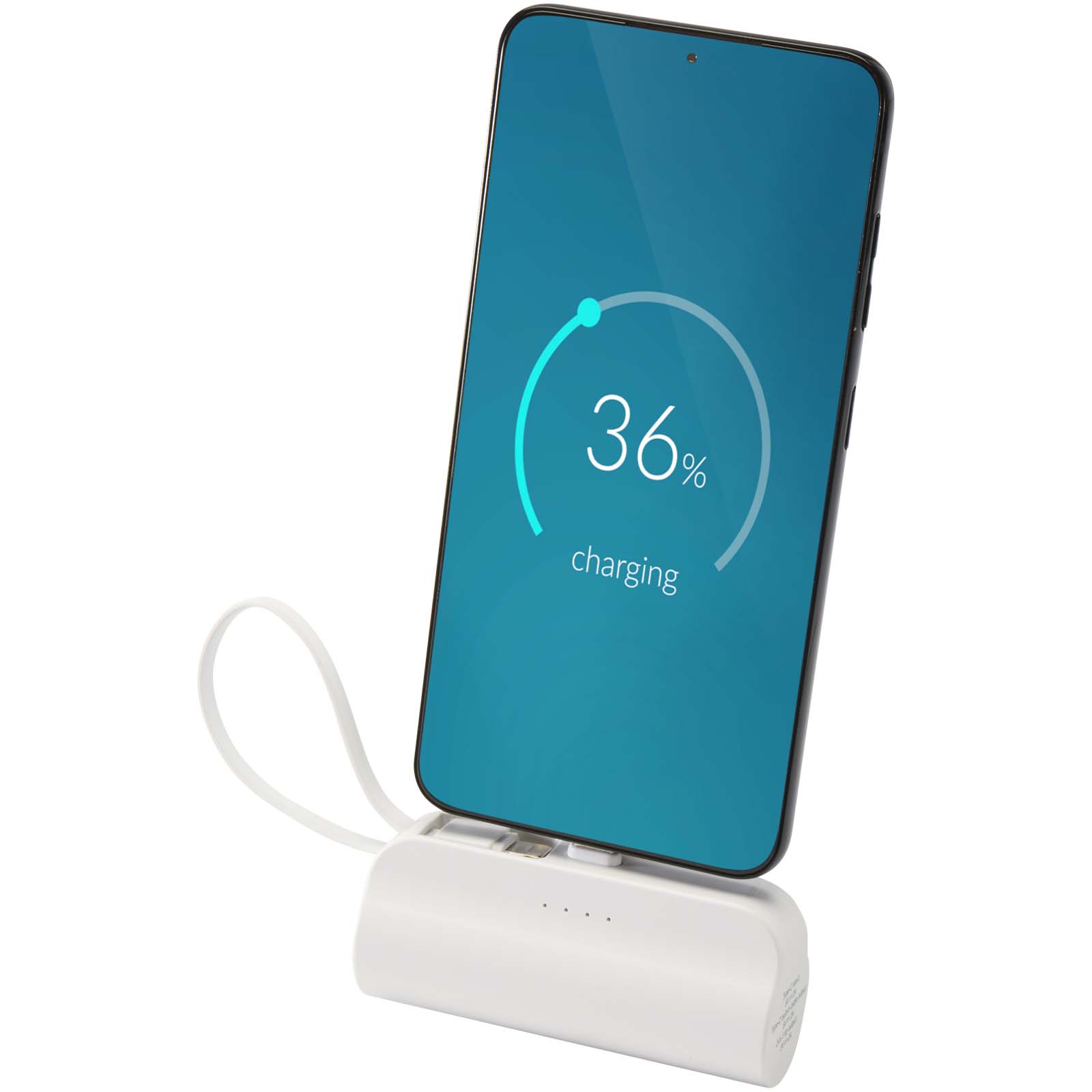 Alnair 10 W 5000 mAh Typ C Powerbank aus recyceltem Kunststoff mit integriertem Klappständer und 2 in 1 Kabel weiss