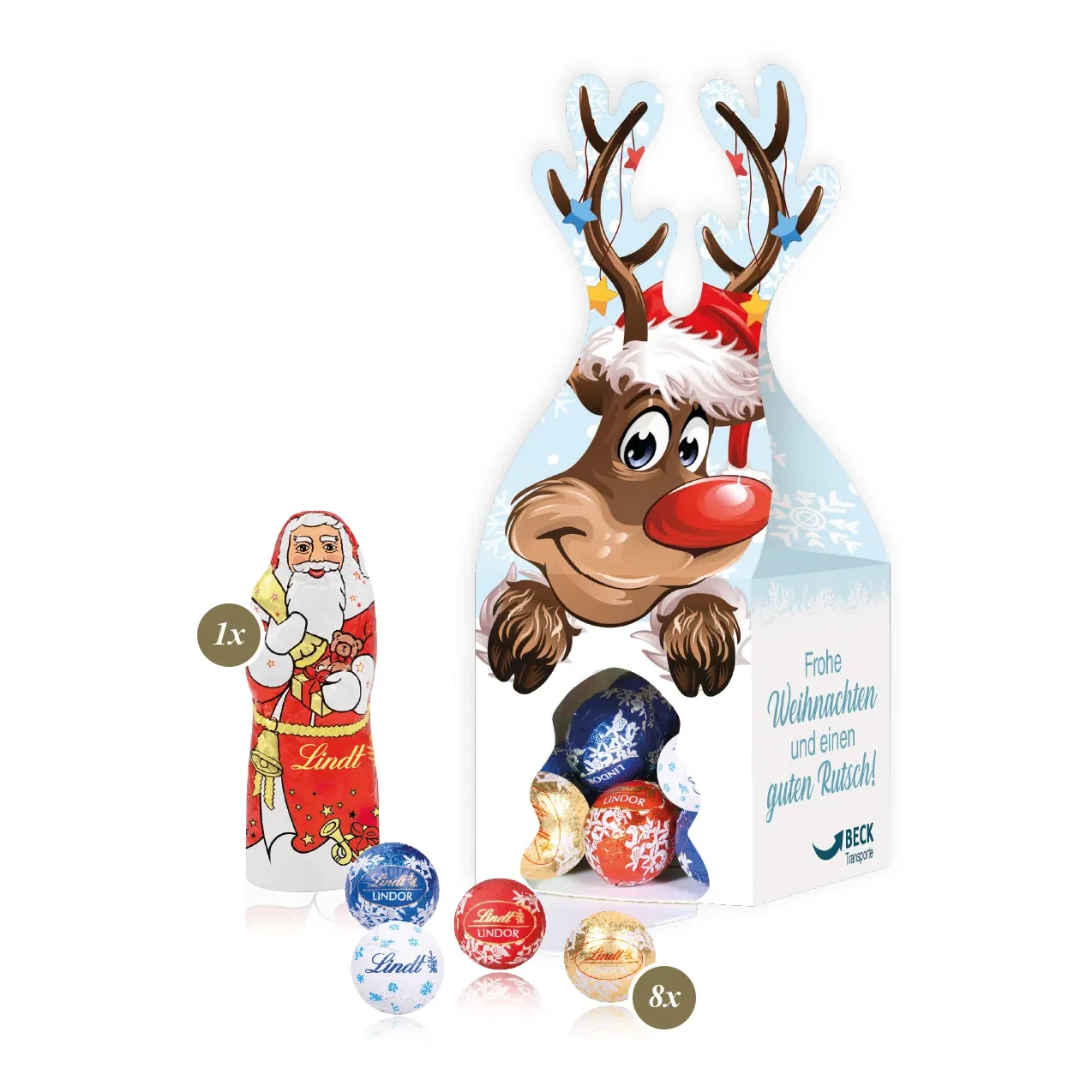 3D Präsent "Rentier" mit Lindt Minis und Nikolaus