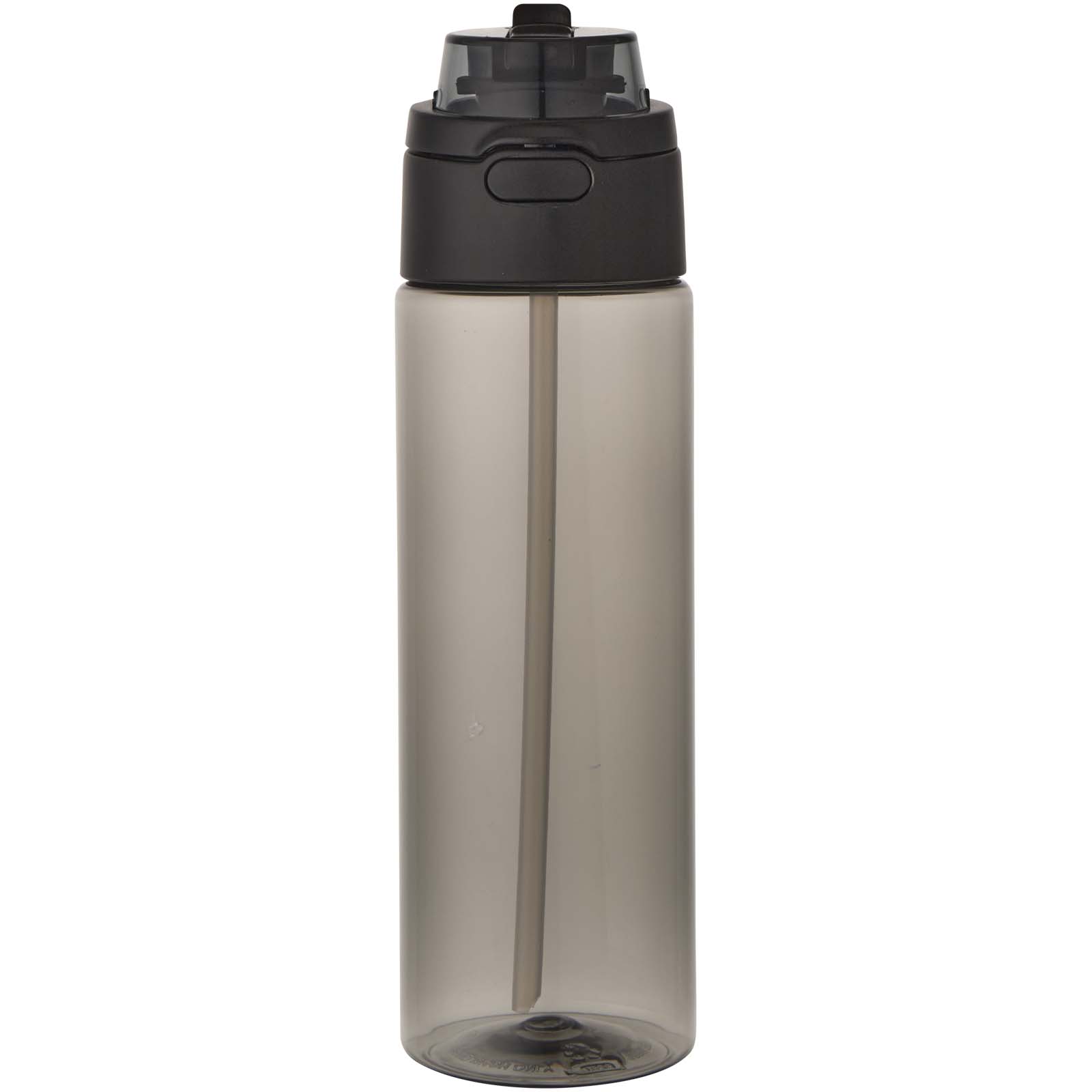 Theron 700 ml RCS Trinkflasche aus recyceltem Kunststoff mit Multifunktionsdeckel und Klappstrohhalm schwarz