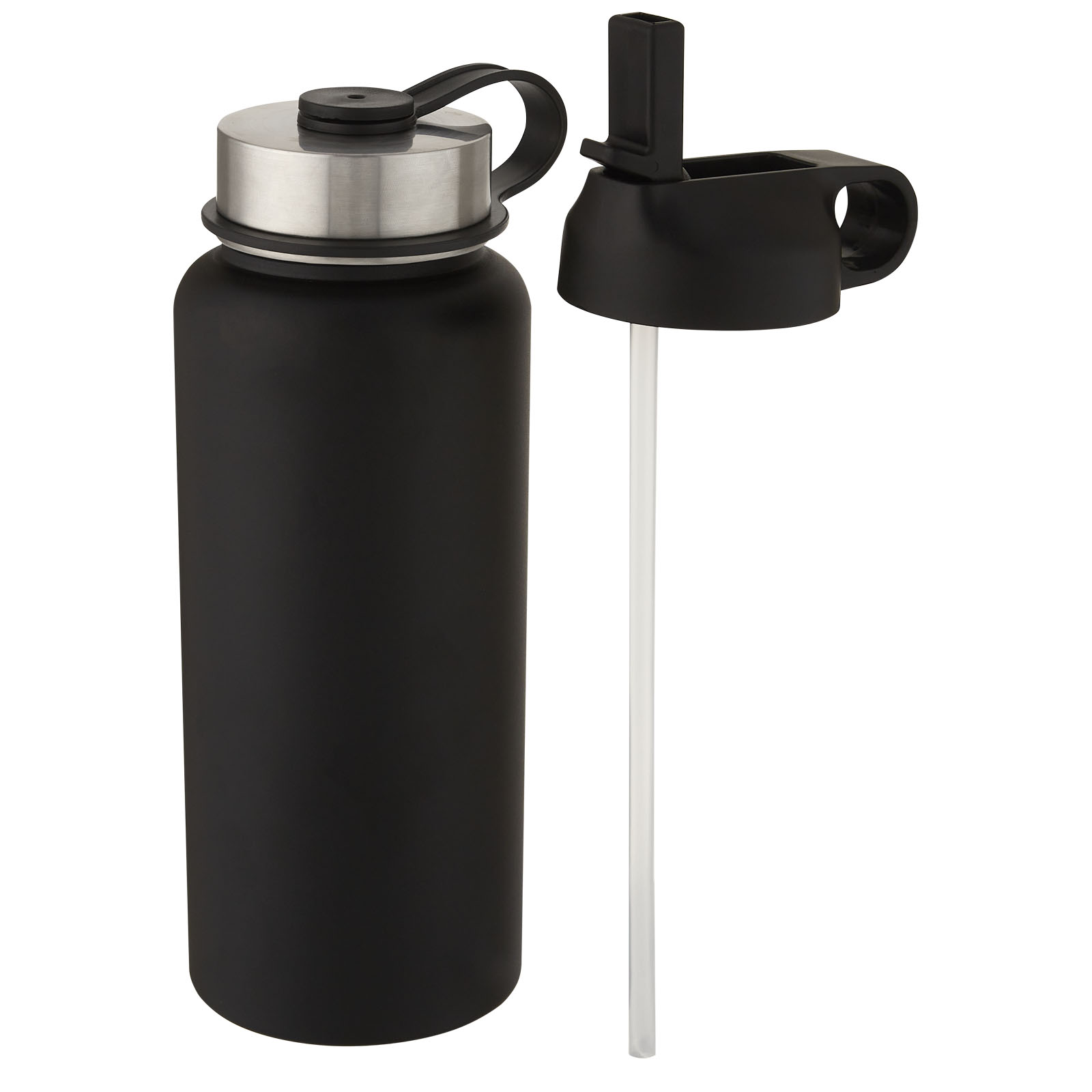 Supra 1 l Kupfer-Vakuum Isolierflasche mit 2 Deckeln schwarz