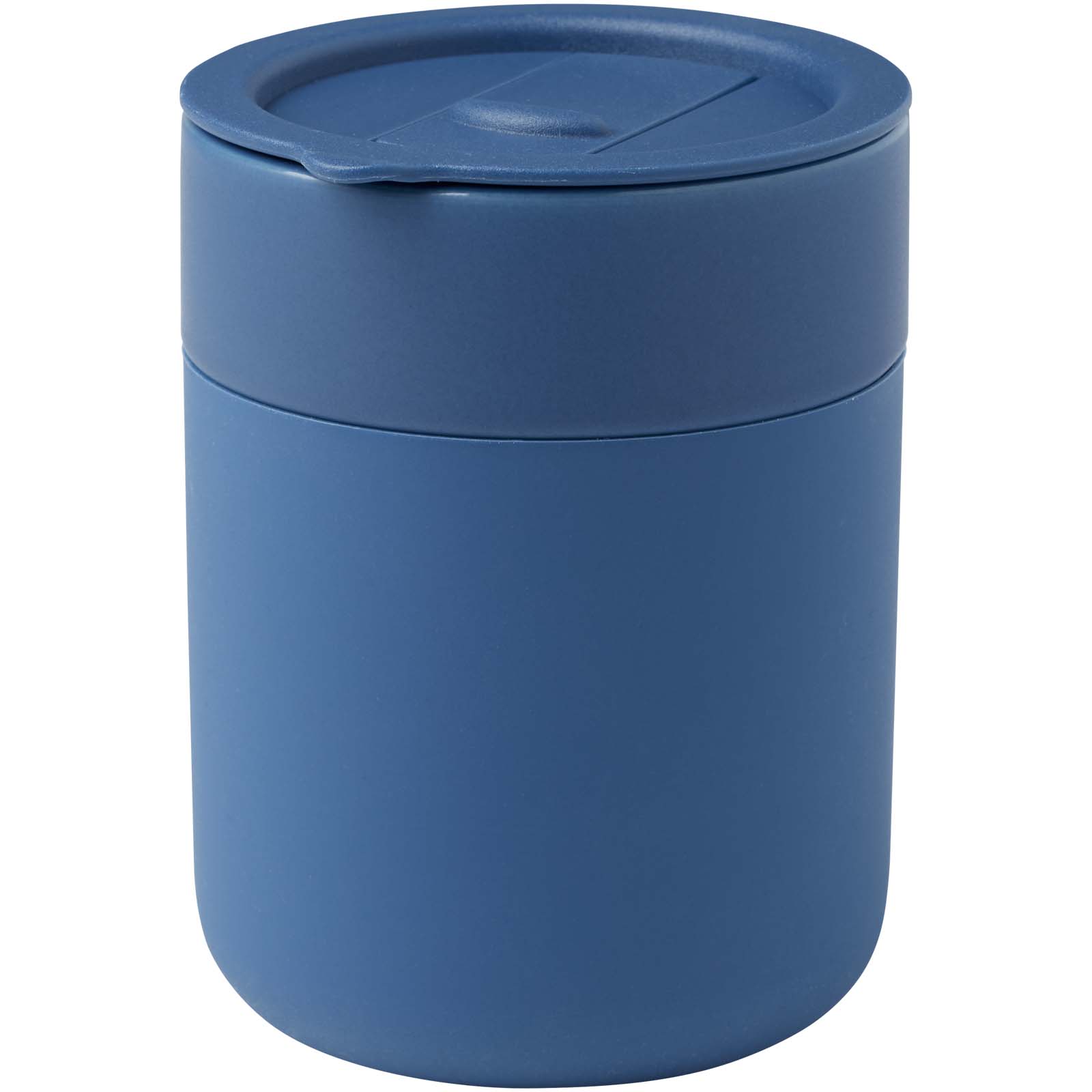 Java 330 ml Keramikbecher mit Silikonhülle und Kunststoffdeckel blau