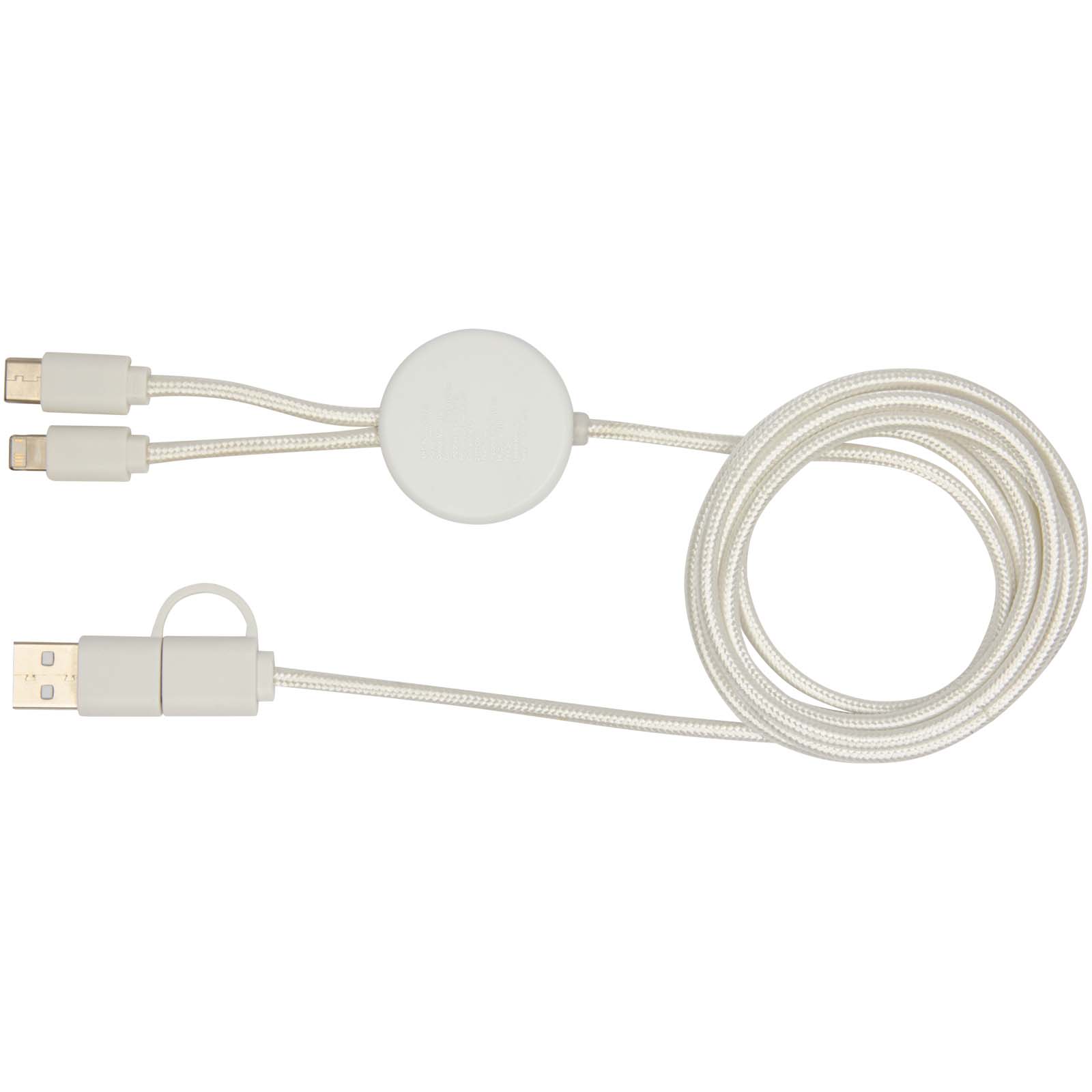 Chechia 150 cm 5-in-1 Kabel aus recyceltem Kunststoff für Datenübertragung und 27W Schnellladung mit Bambusdetails weiss