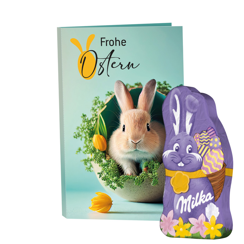 Werbekarte Visitenkartenformat, Riegelein Schokoladen Mini-Osterhase
