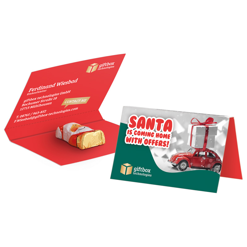 Werbekarte Visitenkartenformat, Mini-Schoko Weihnachtsmann