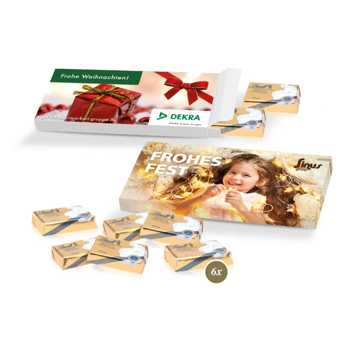 Präsentbox mit Lindt Schokotäfelchen