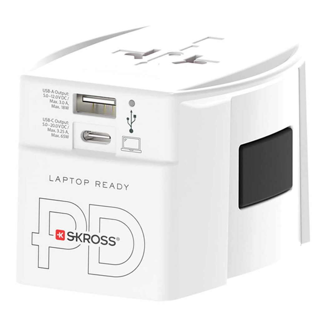 SKROSS® MUV AC65PD Reiseadapter mit USB-C Kabel weiss