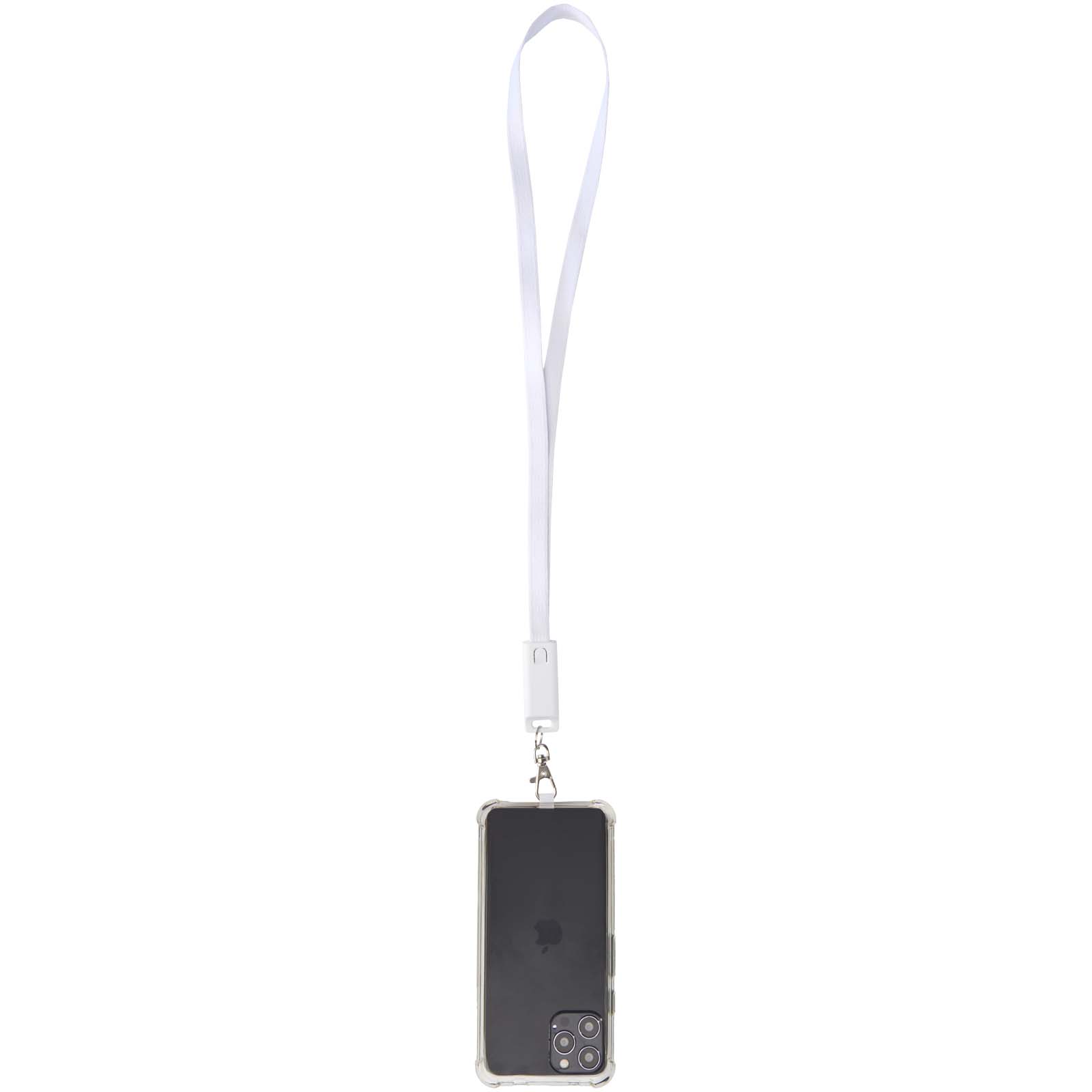 Franz 5 in 1 Lanyard Kabel aus recyceltem Kunststoff für Smartphones mit integrierter Datensynchronisierung und 65 W Schnelll weiss