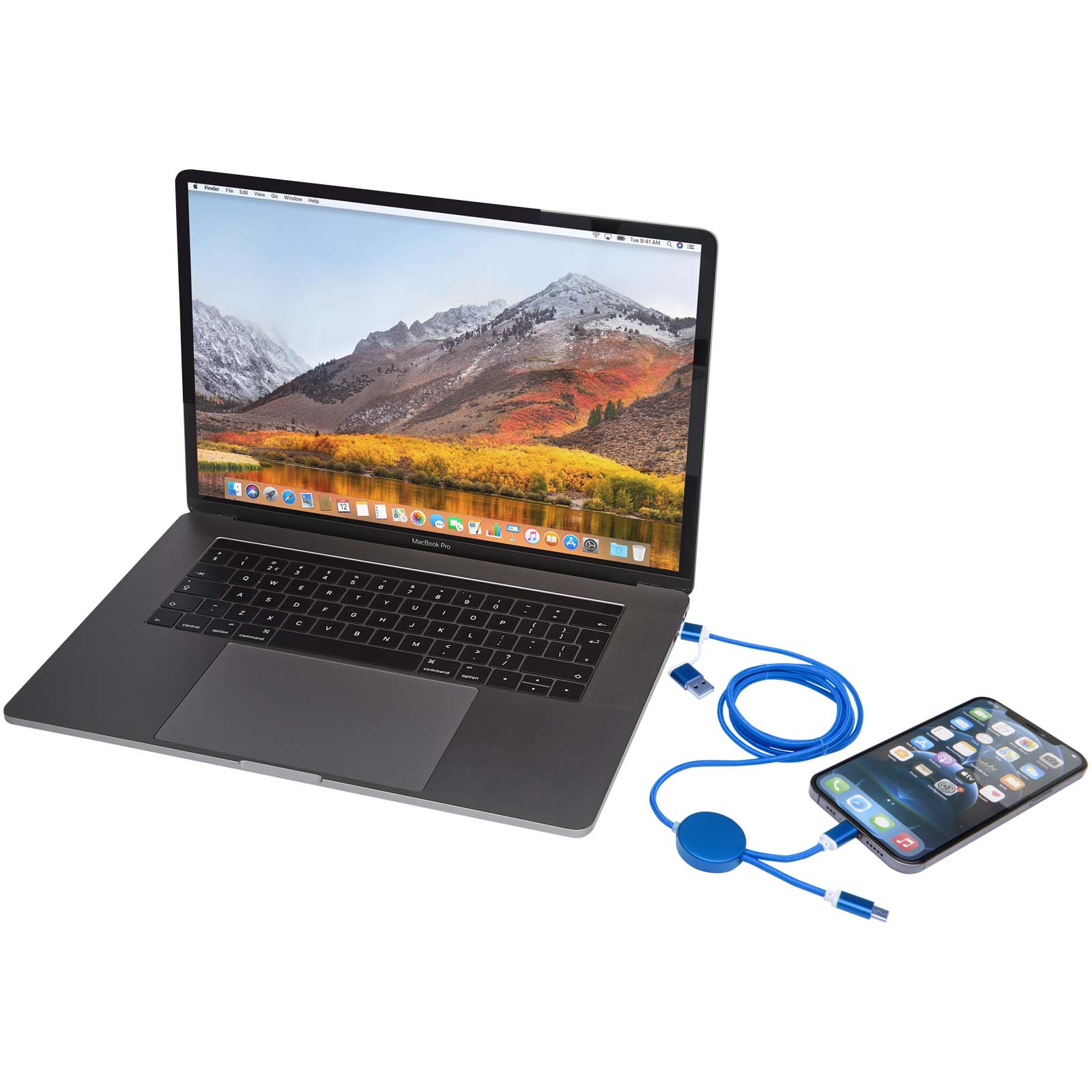 Alasia 150 cm 5-in-1 Kabel aus recyceltem Kunststoff für Datenübertragung und 27W Schnellladung royalblau