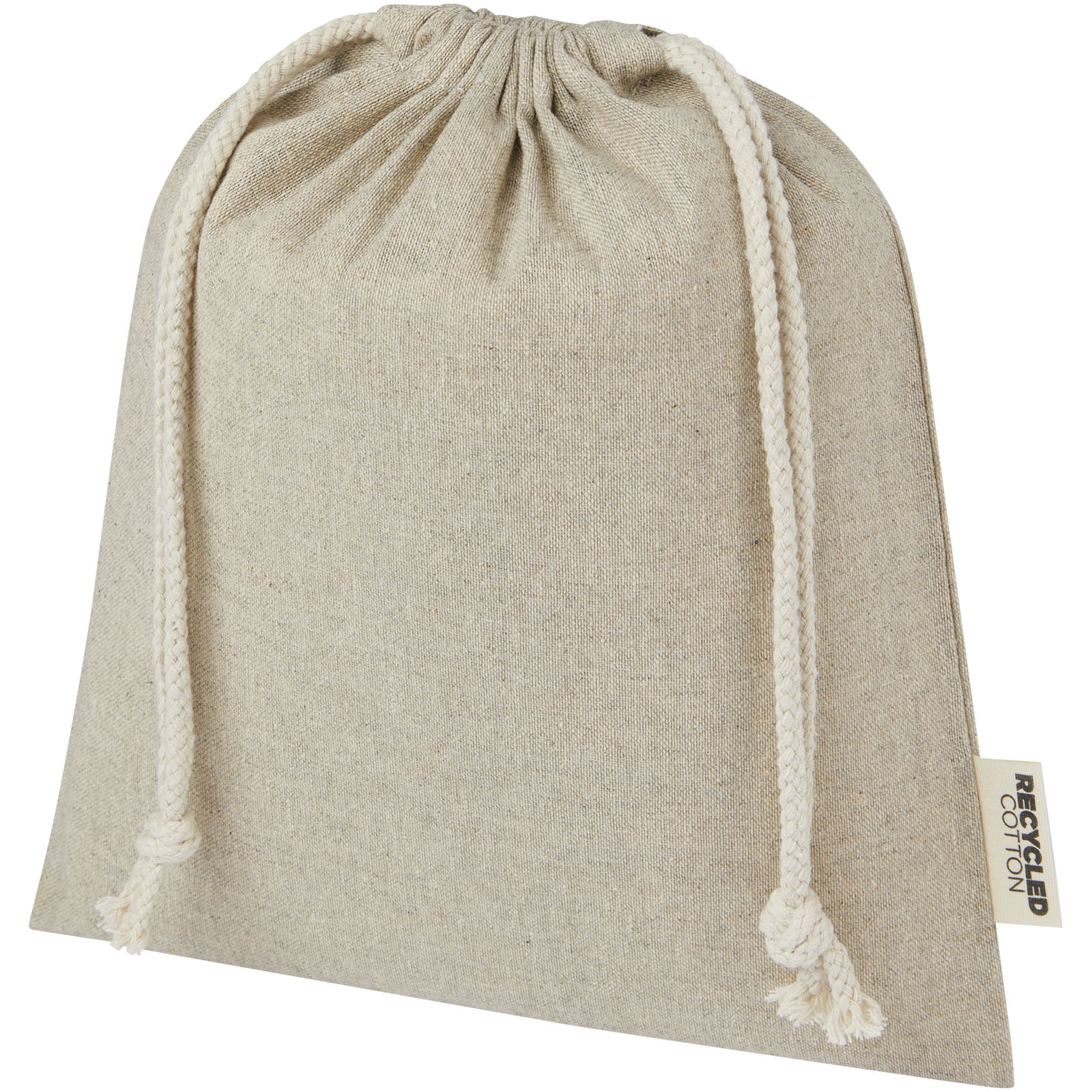 Pheebs 150 g/m² GRS Zuziehbeutel aus Recyclingbaumwolle mittel 1,5 l heather natur
