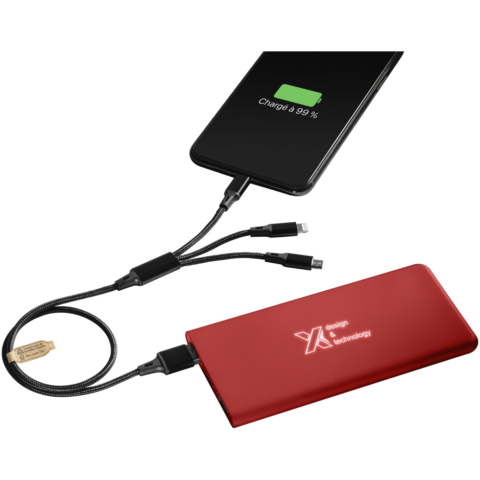 SCX.design P15 5000 mAh Powerbank mit Leuchtlogo mittelrot