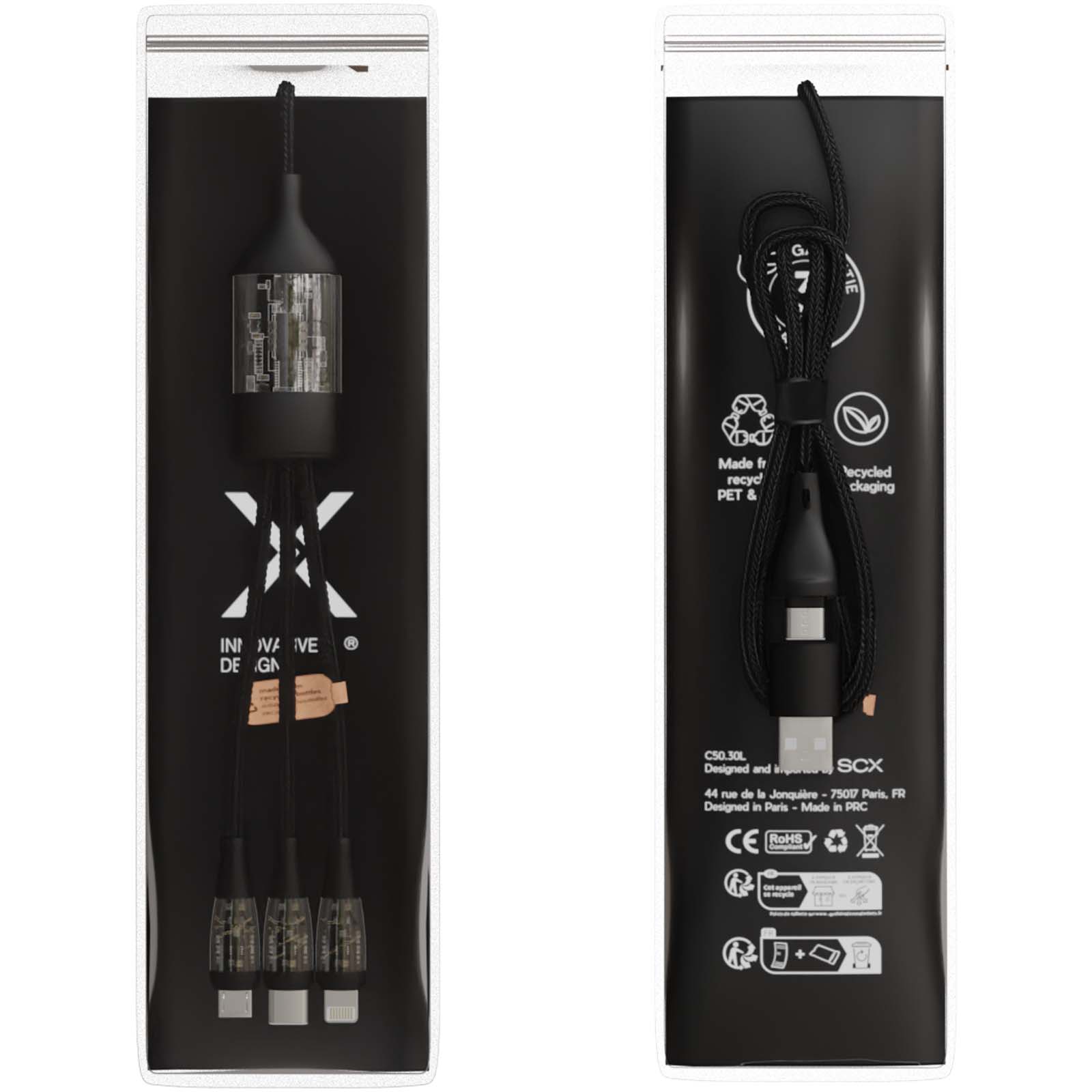 SCX.design C50 100 W/5 A 5-in-1 Schnellladekabel mit Digitalanzeige schwarz