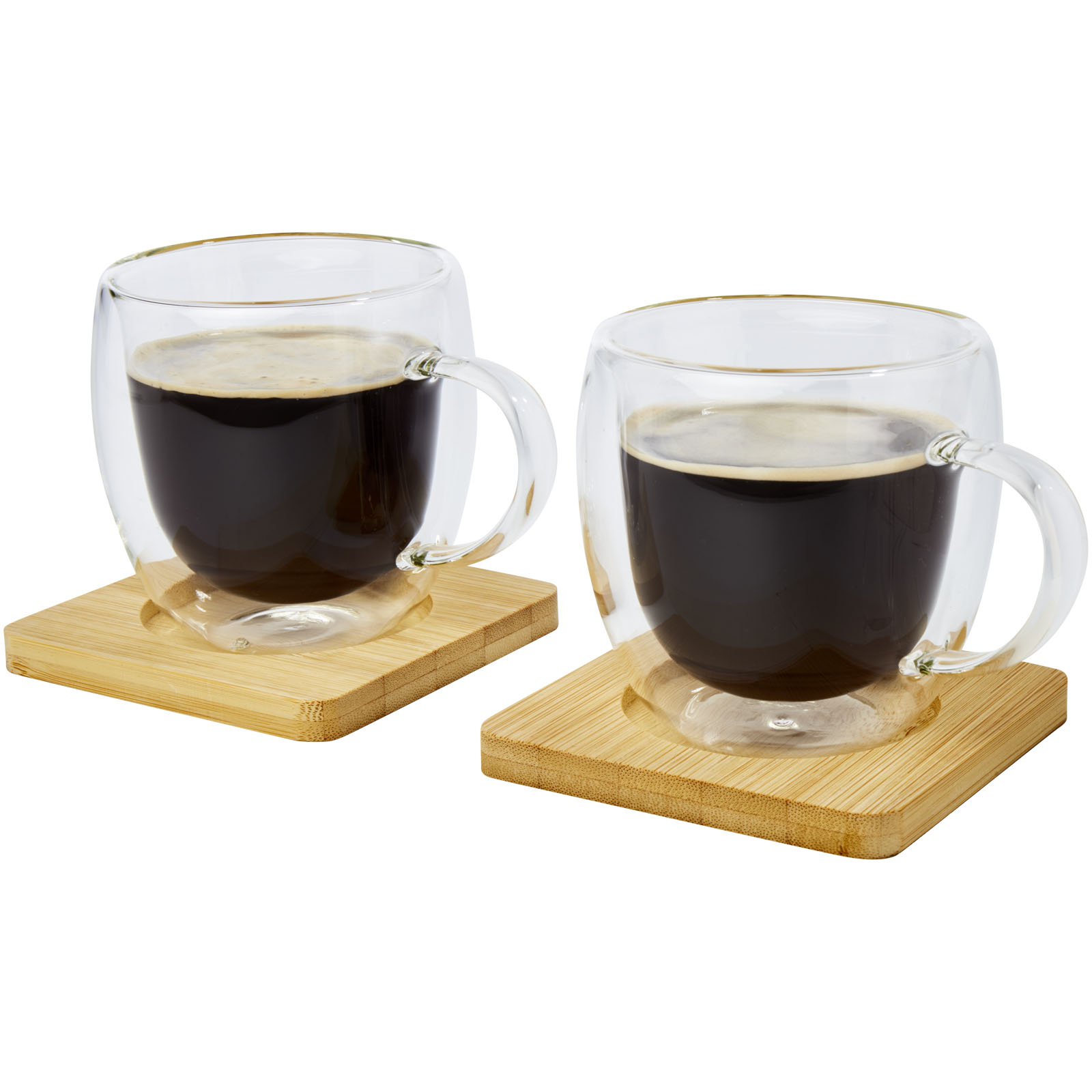 Manti 2-teiliger 250 ml doppelwandiger Glasbecher mit Bambusuntersetzer transparent, natural