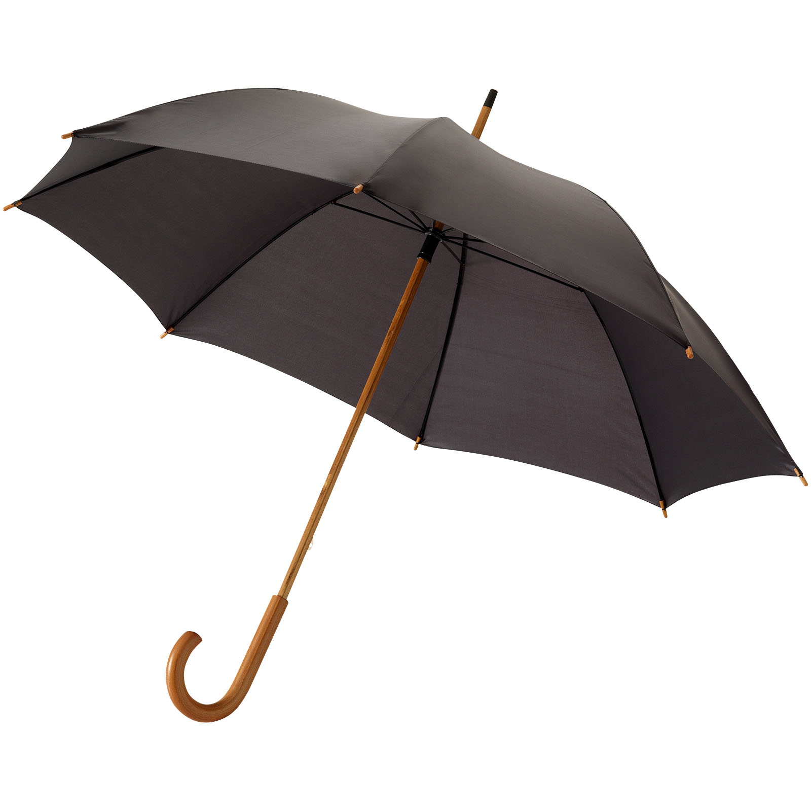 Jova 23" Regenschirm mit Holzstange und -griff schwarz