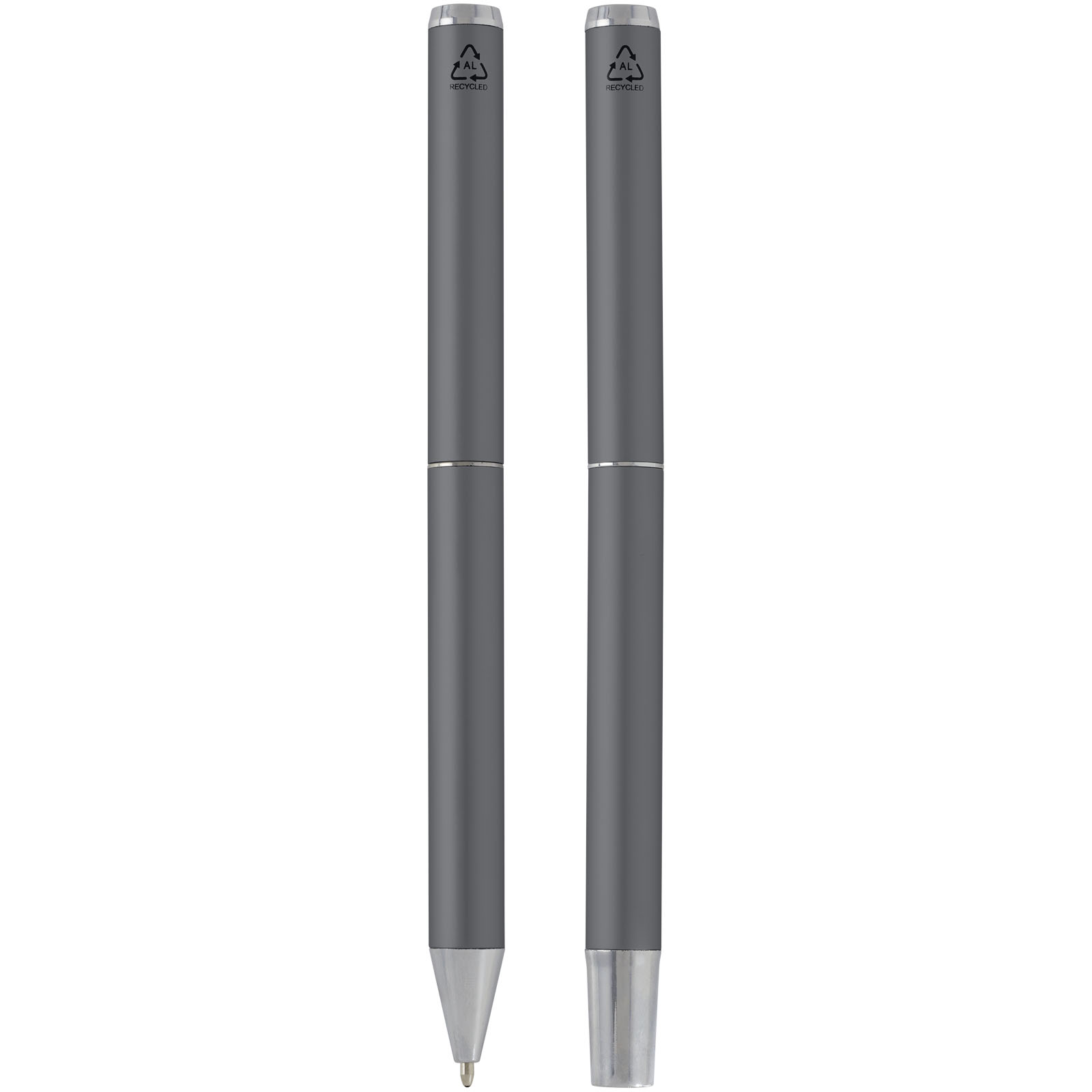 Lucetto Set mit Kugelschreiber und Tintenroller aus recyceltem Aluminium (schwarze Mine) grau